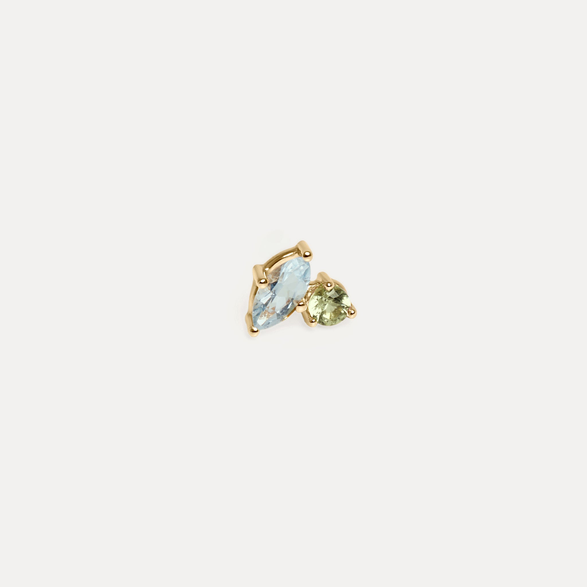 Aquamarine & Green Sapphire Joy Stud Earrings - Single | 14k Gold