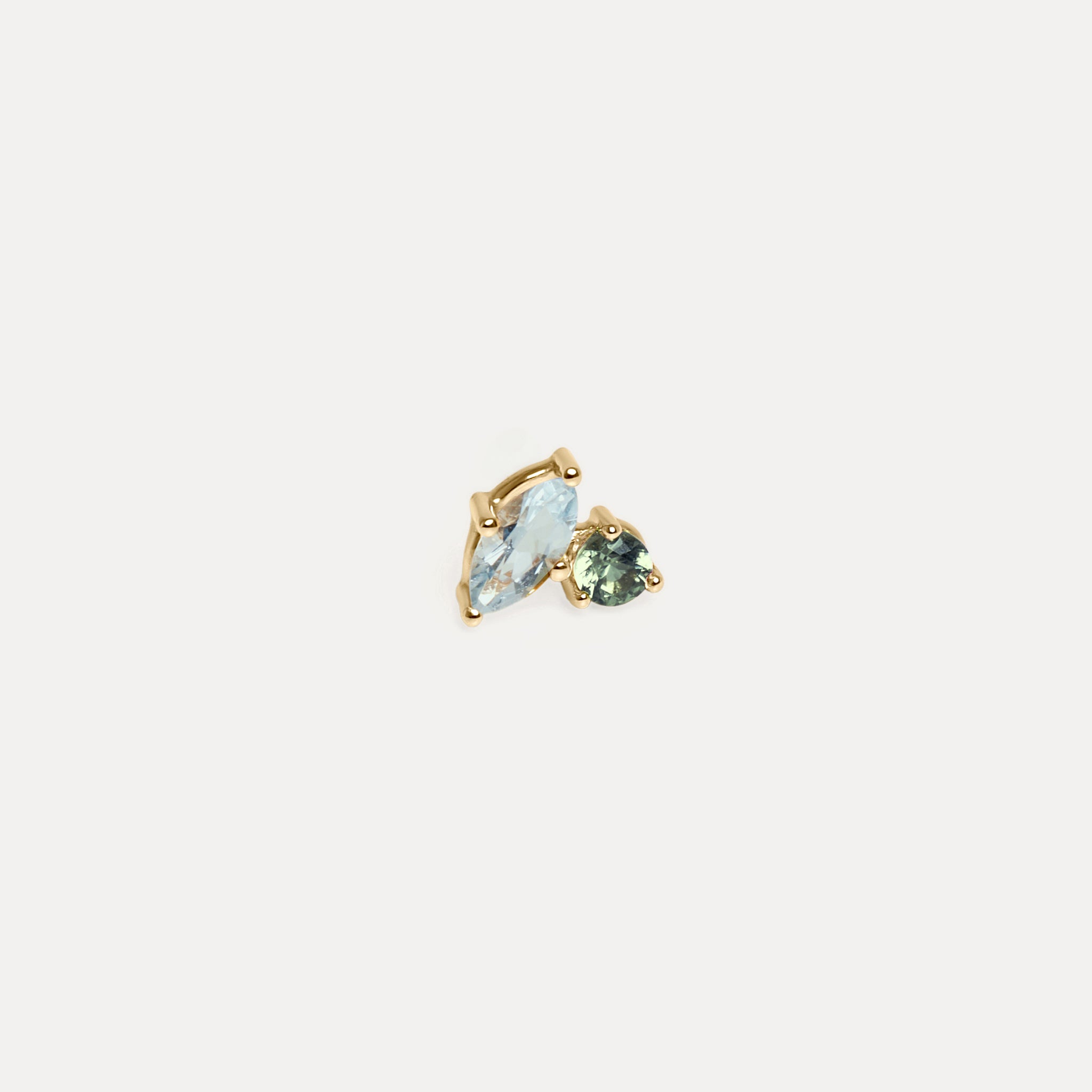 Aquamarine & Green Sapphire Joy Stud Earrings - Single | 14k Gold