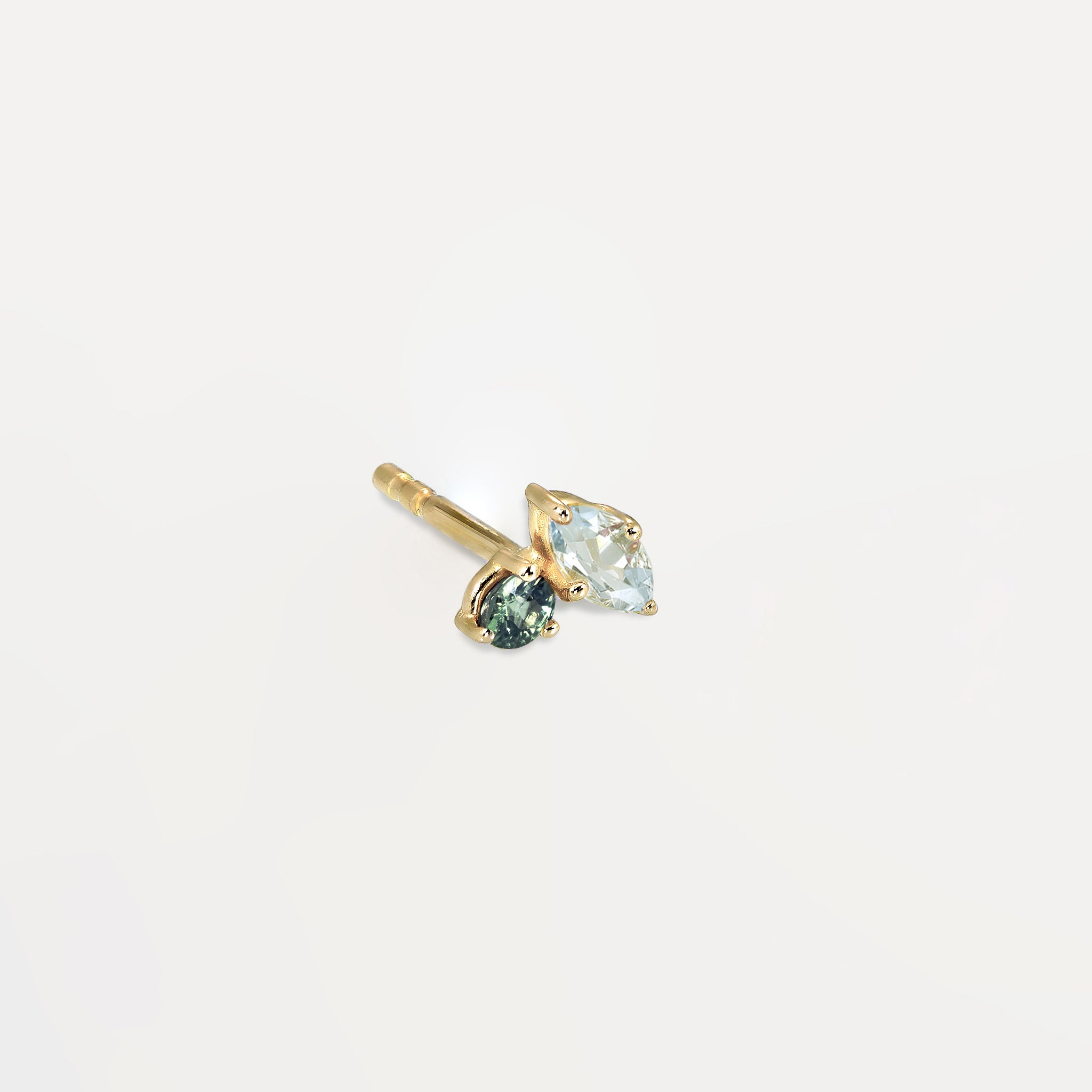 Aquamarine & Green Sapphire Joy Stud Earrings - Single | 14k Gold