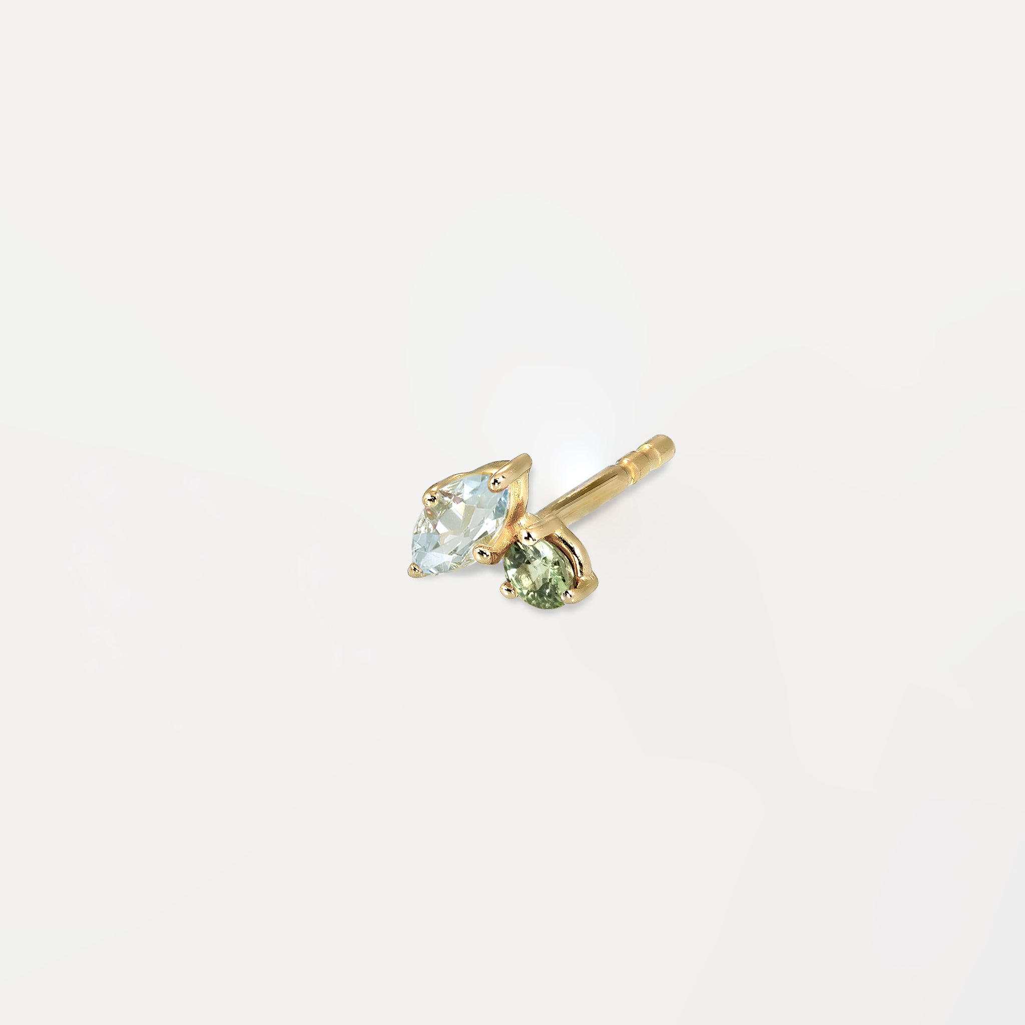 Aquamarine & Green Sapphire Joy Stud Earrings - Single | 14k Gold