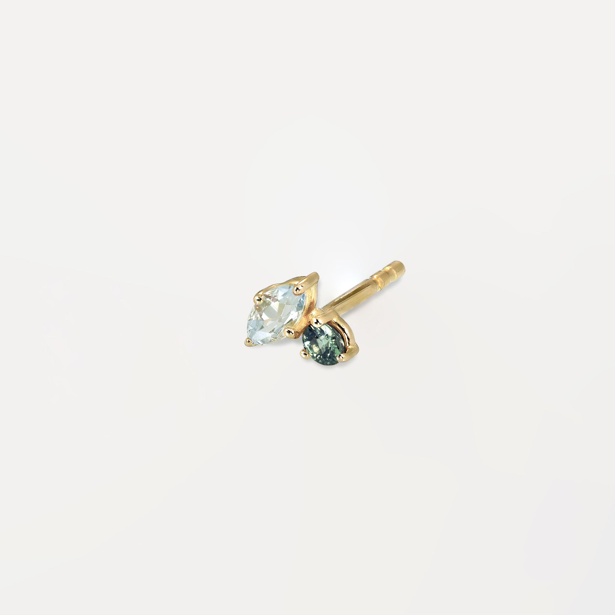 Aquamarine & Green Sapphire Joy Stud Earrings - Single | 14k Gold