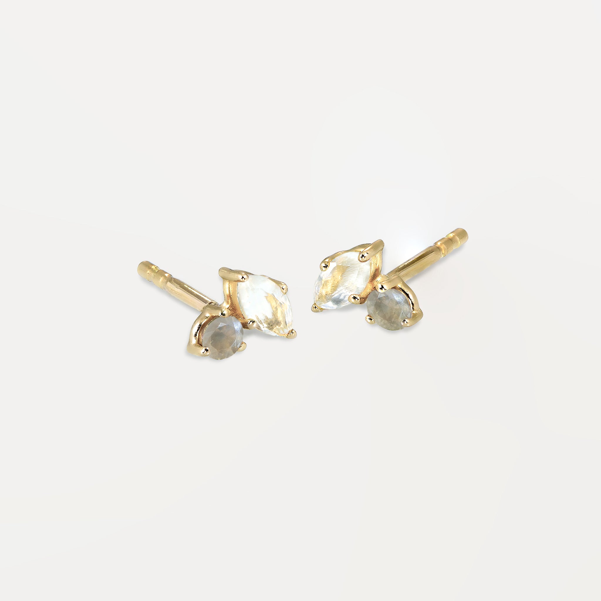 Moonstone & Gray Moonstone Joy Studs | 14k Gold