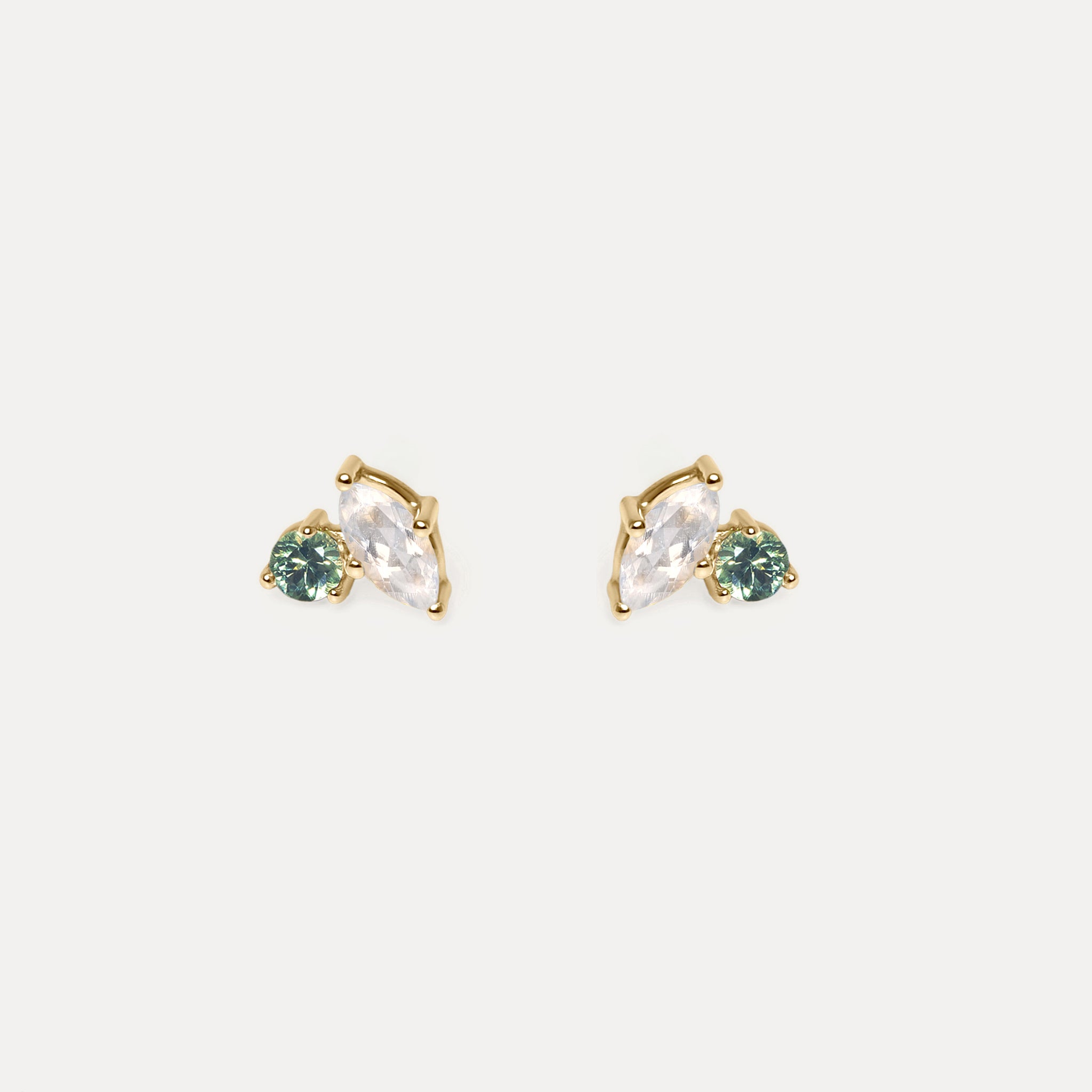 Moonstone & Green Sapphire Joy Stud Earrings | 14k Gold