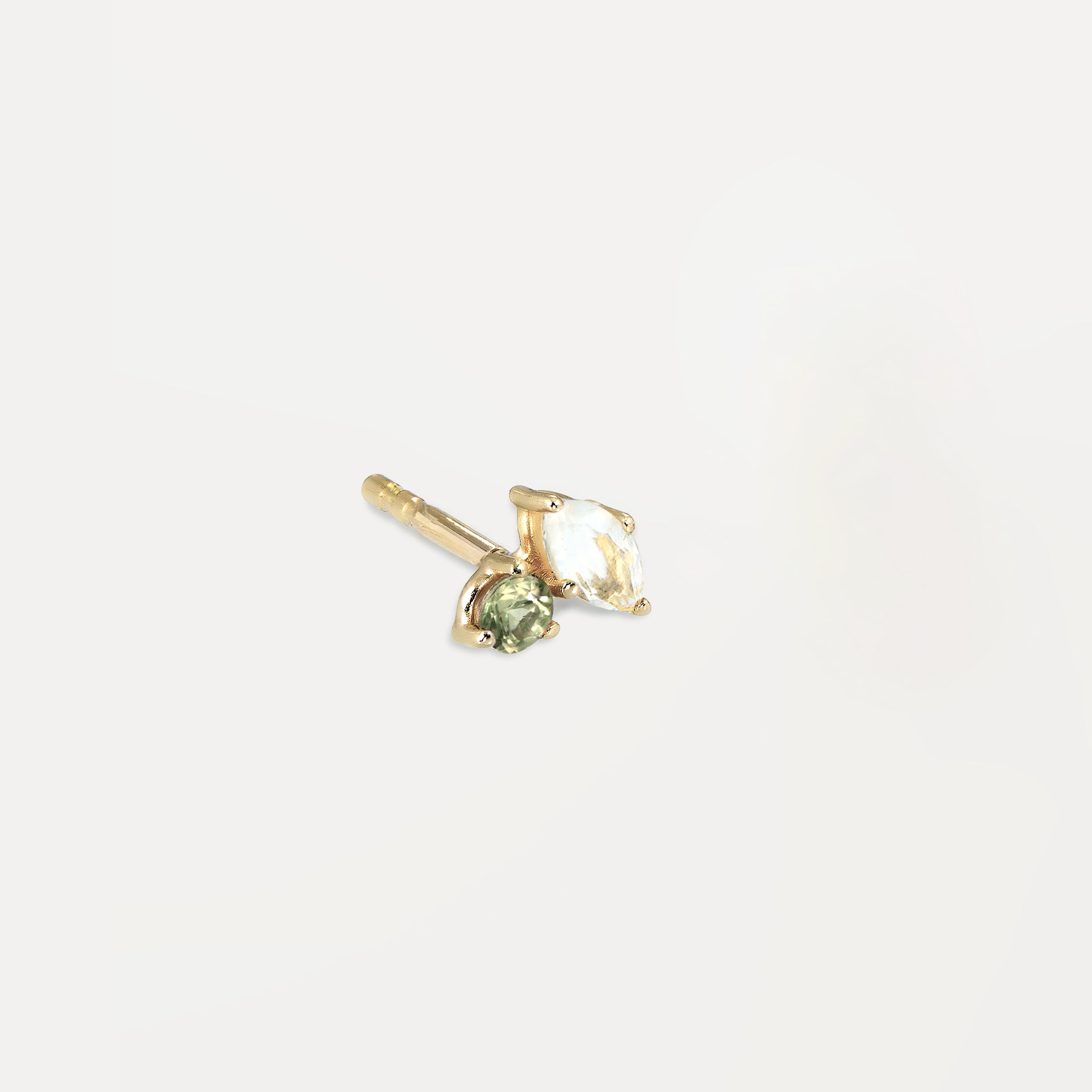 Moonstone & Green Sapphire Joy Studs - Single | 14k Gold