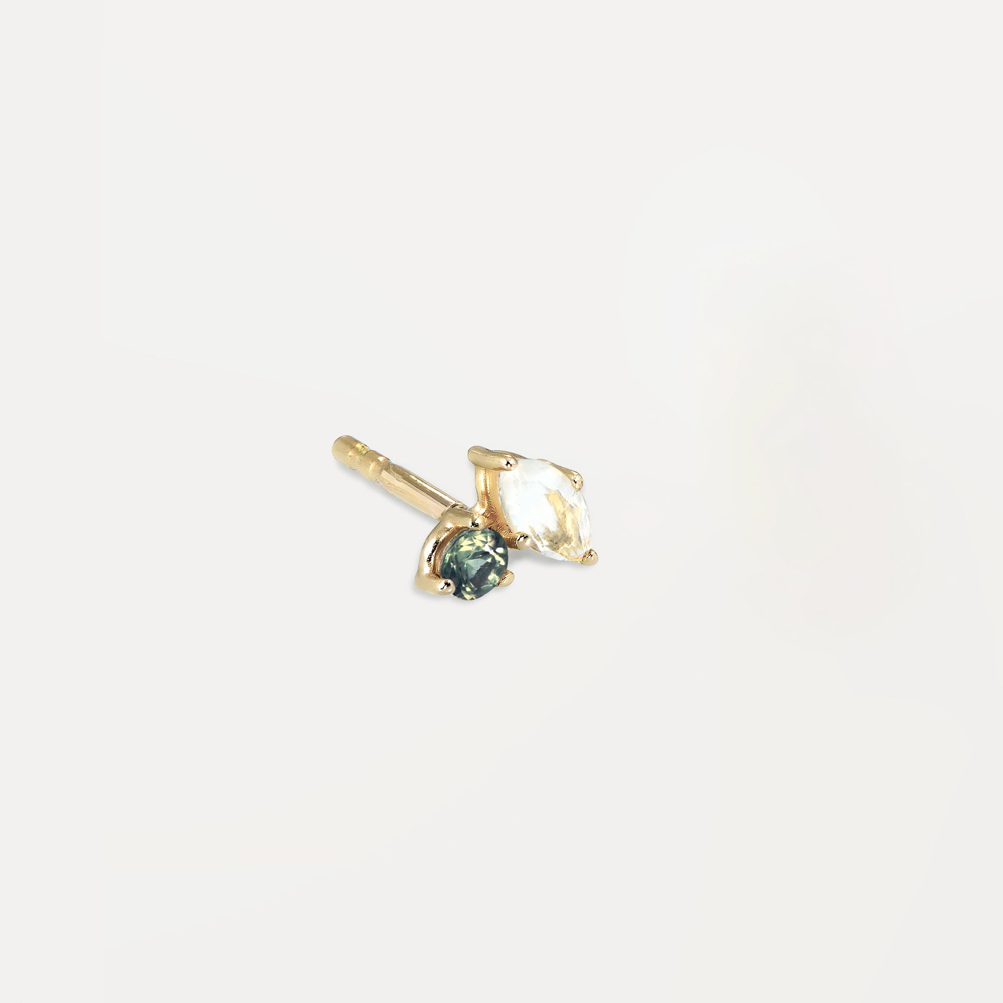 Moonstone & Green Sapphire Joy Stud Earrings  - Single | 14k Gold