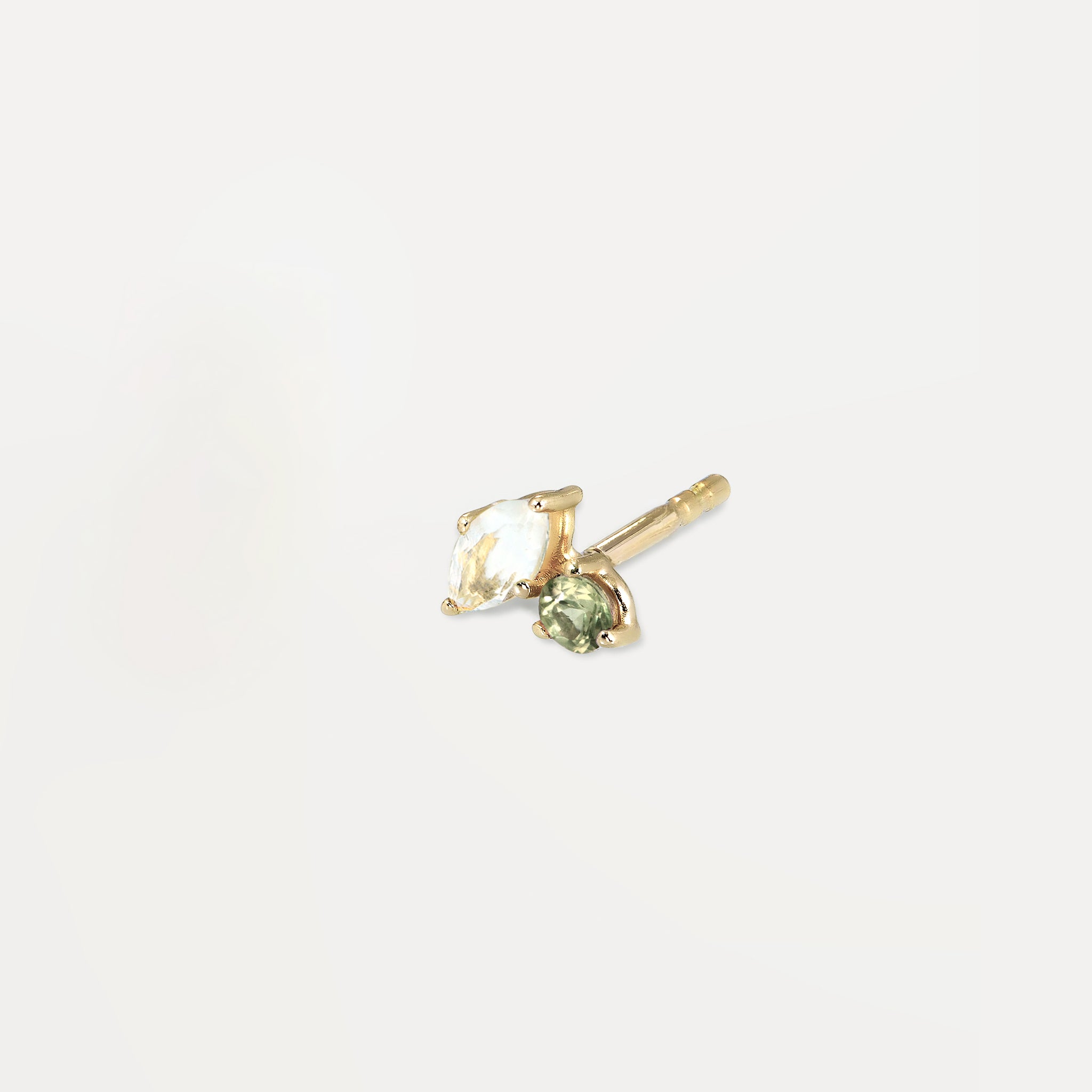 Moonstone & Green Sapphire Joy Studs - Single | 14k Gold