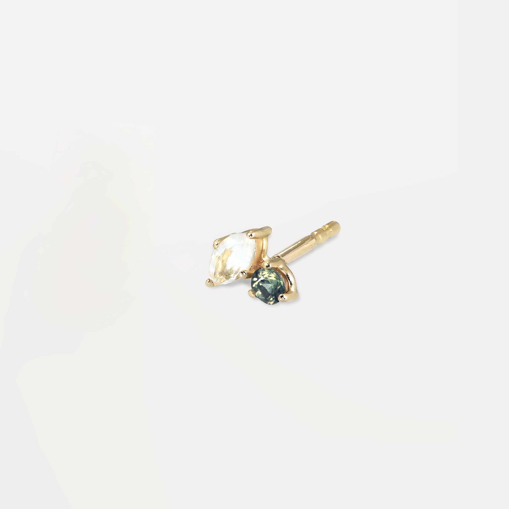 Moonstone & Green Sapphire Joy Stud Earrings  - Single | 14k Gold