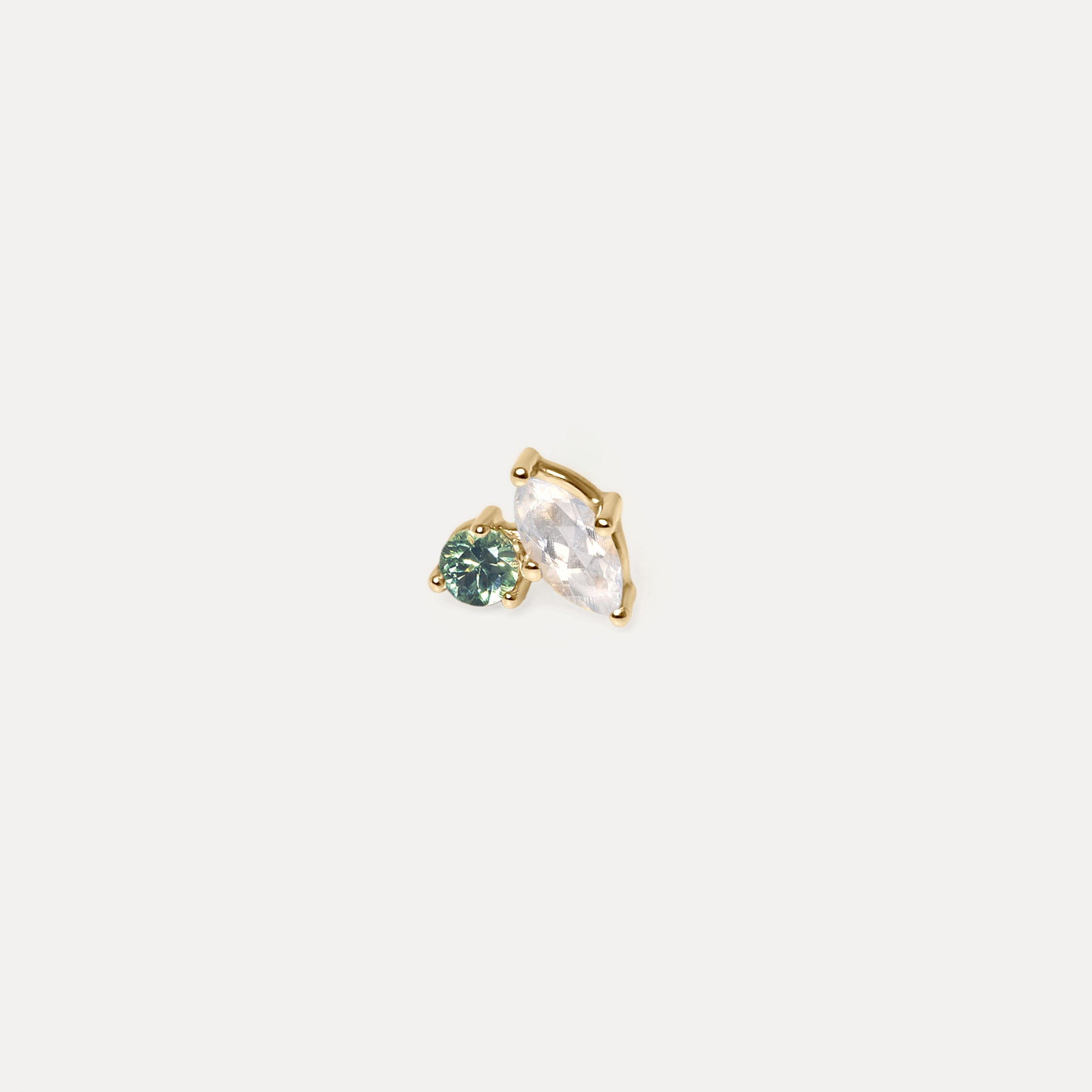 Moonstone & Green Sapphire Joy Stud Earrings  - Single | 14k Gold