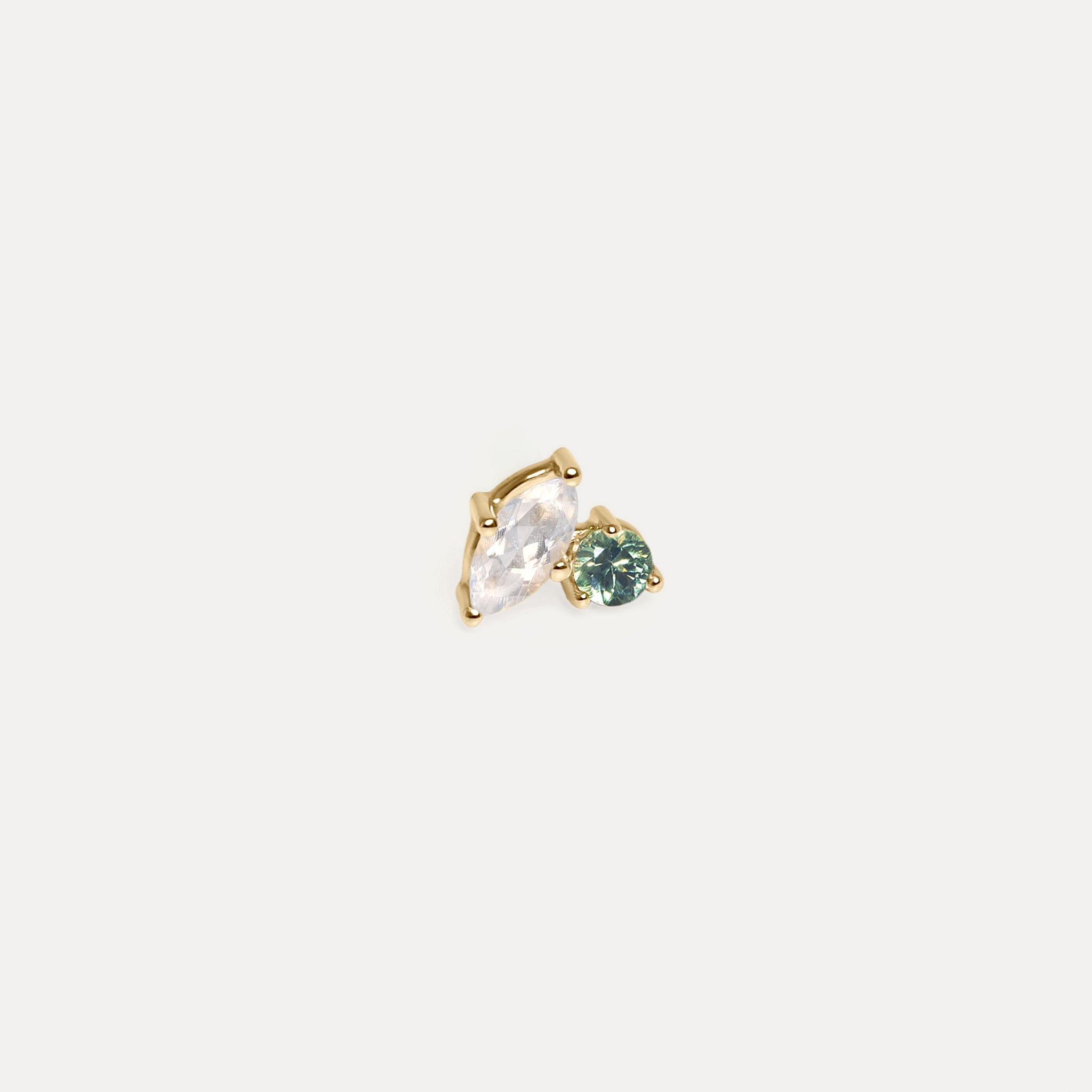 Moonstone & Green Sapphire Joy Stud Earrings  - Single | 14k Gold