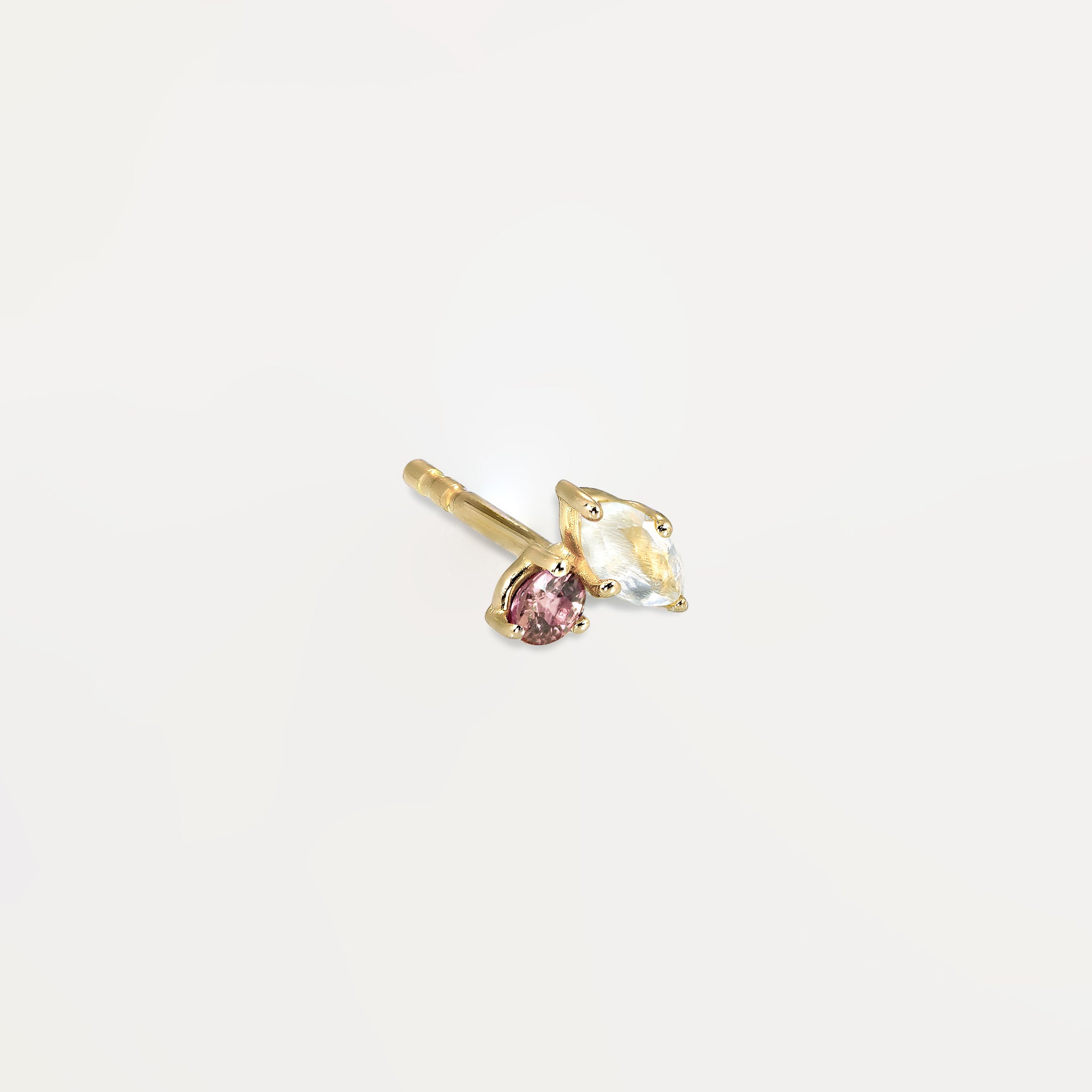 Moonstone & Pink Tourmaline Joy Studs - Single | 14k Gold