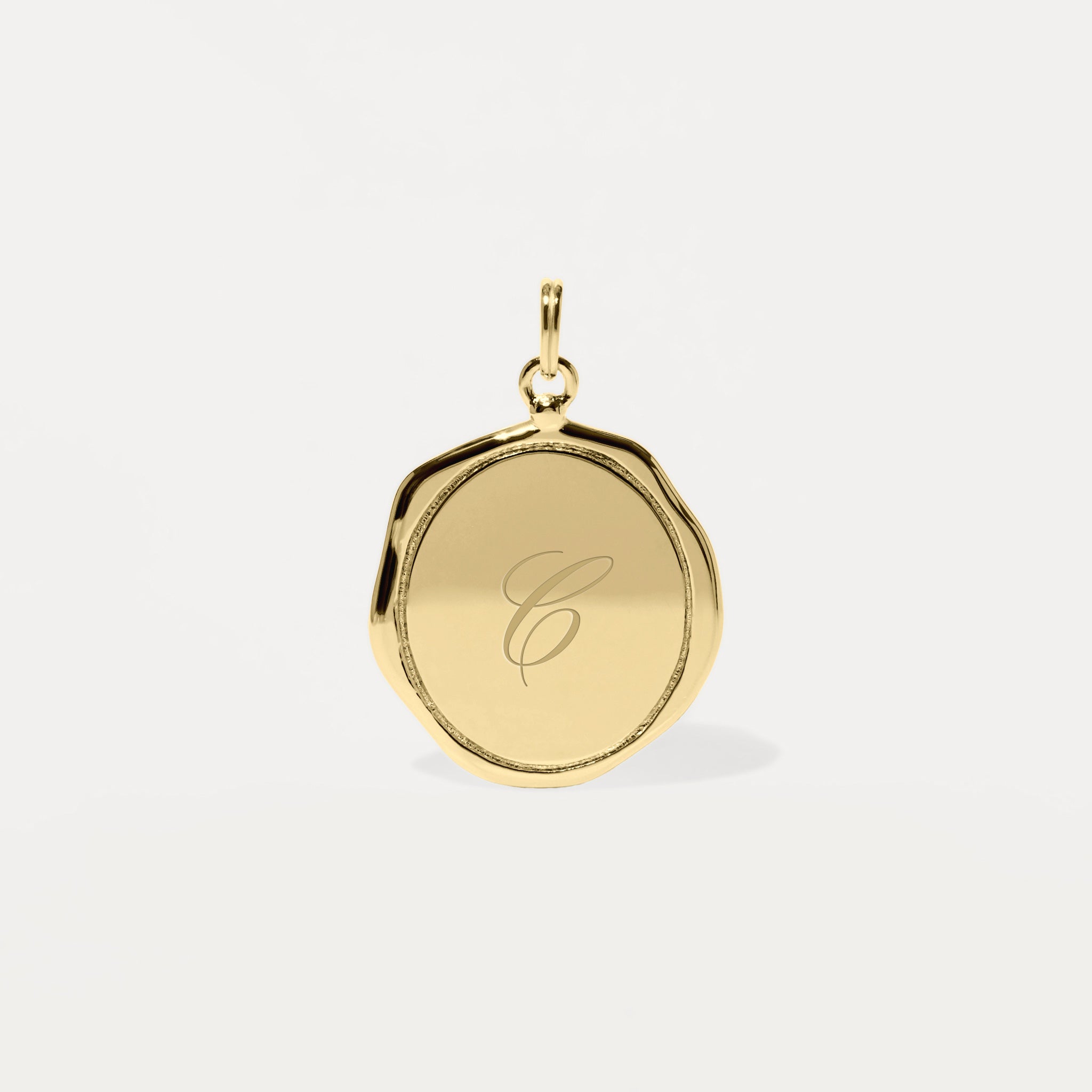 Engravable Large Seal Necklace 14k Solid Gold