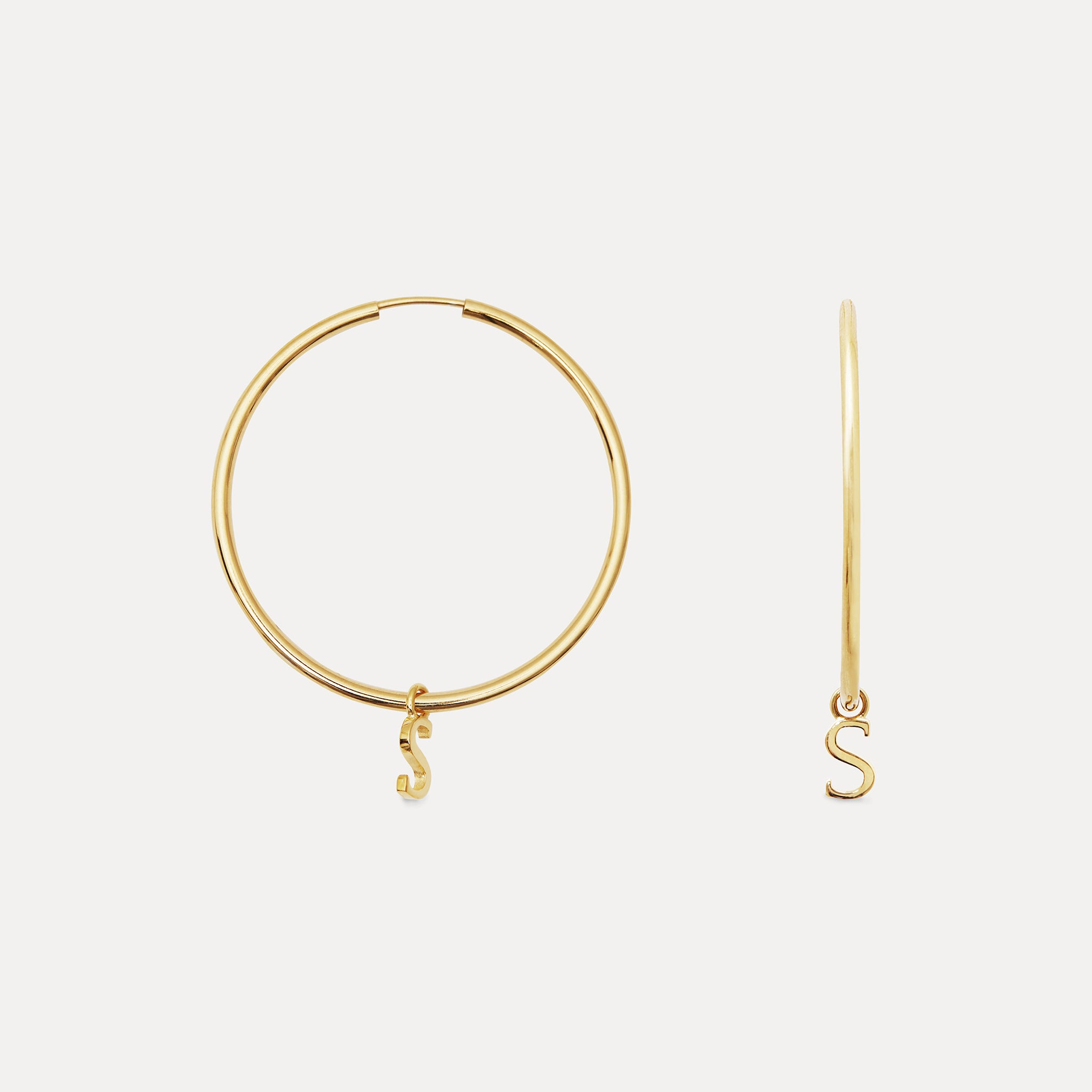 Mini Initial Hoops Big 14k Solid Gold