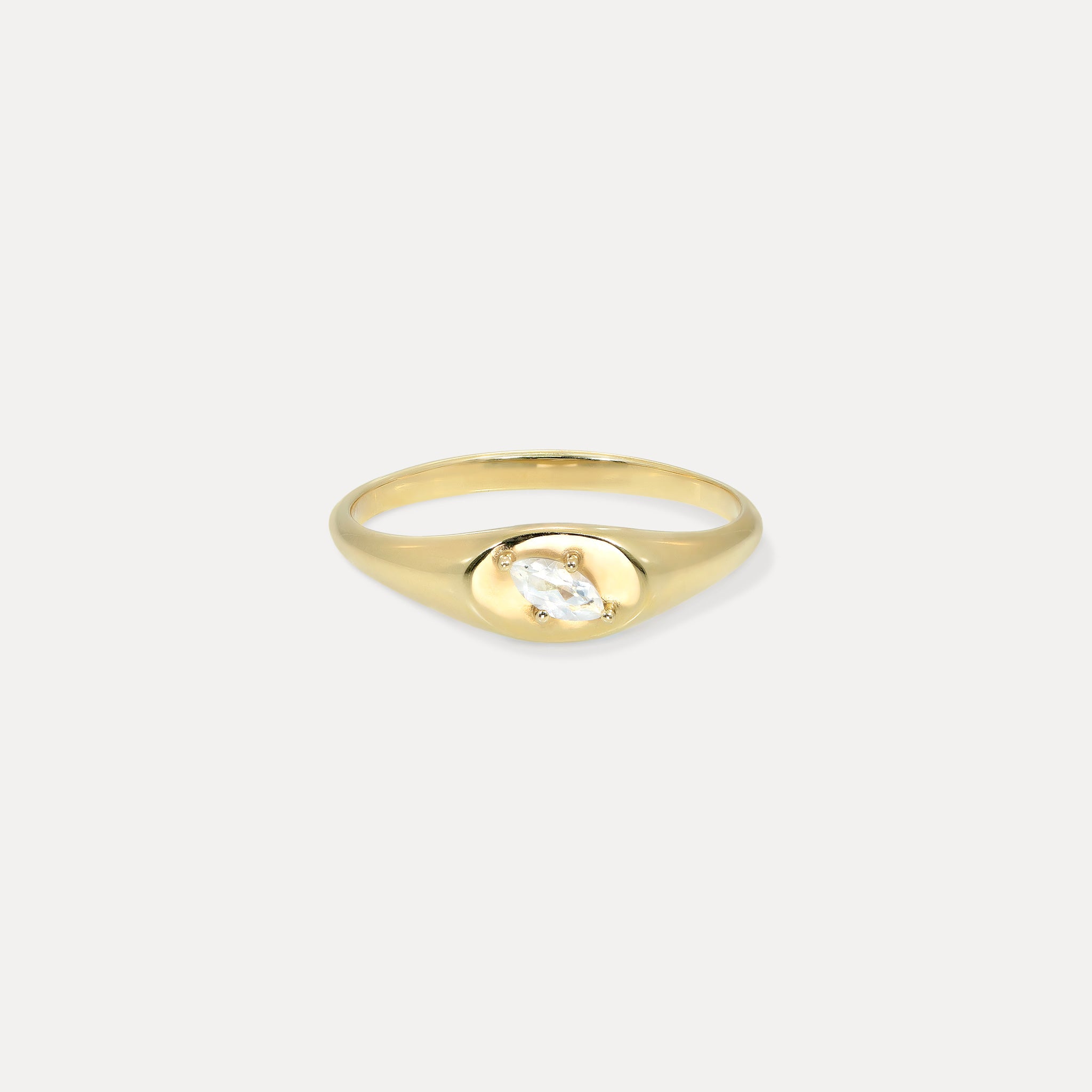 Moonstone Navette Platform Signet Ring | 585 Gold