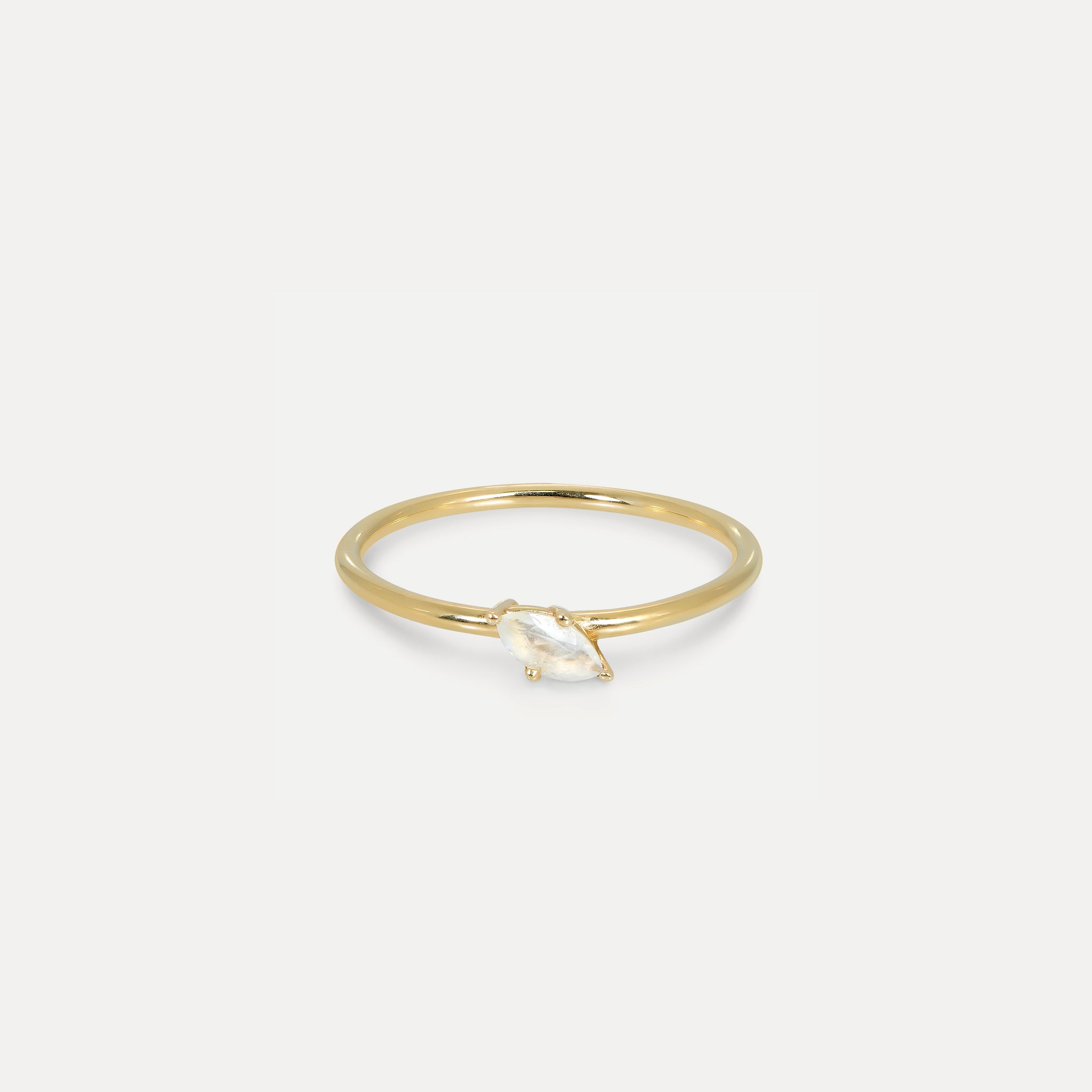 Moonstone Navette Solitaire Ring | 14k Gold