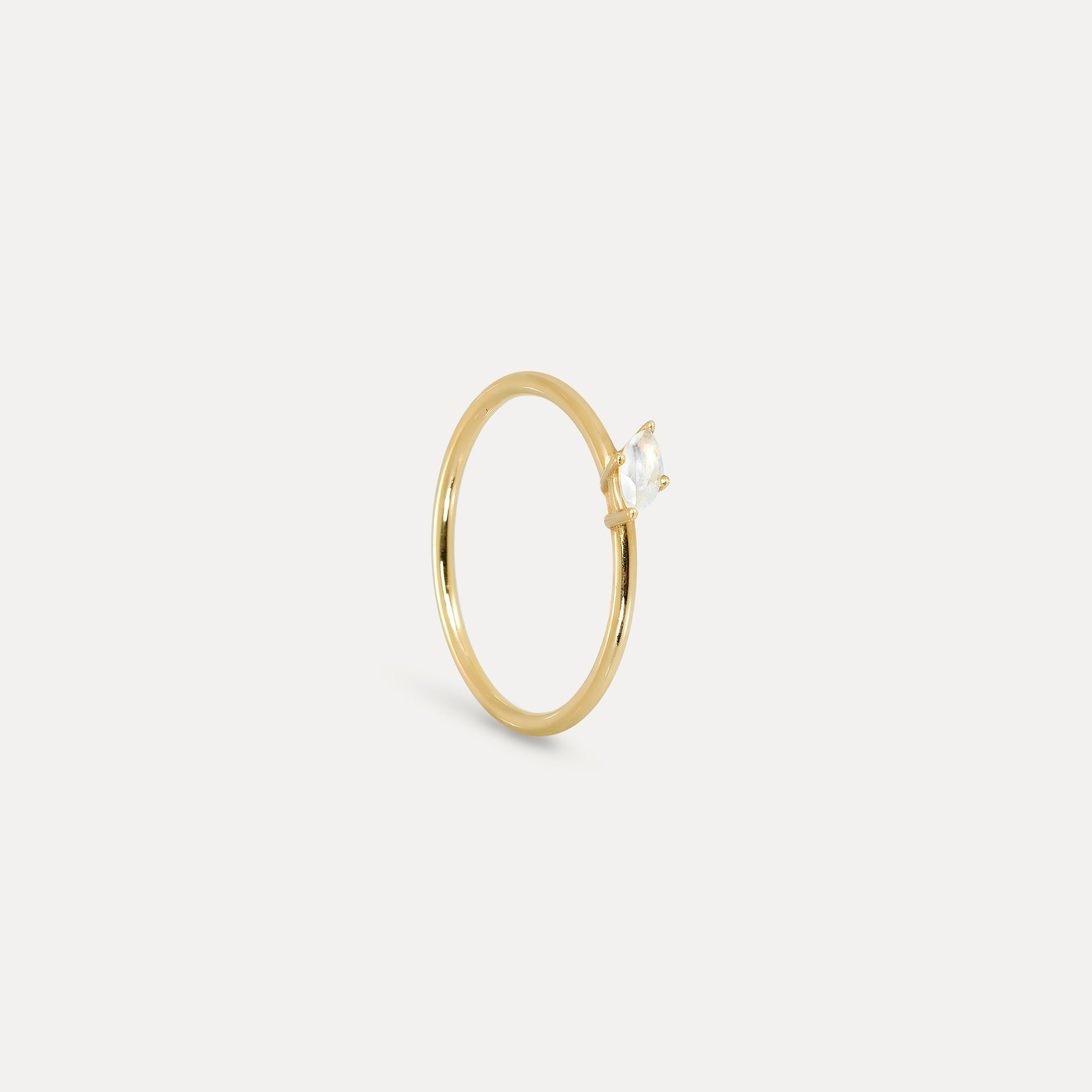 Moonstone Navette Solitaire Ring | 14k Gold