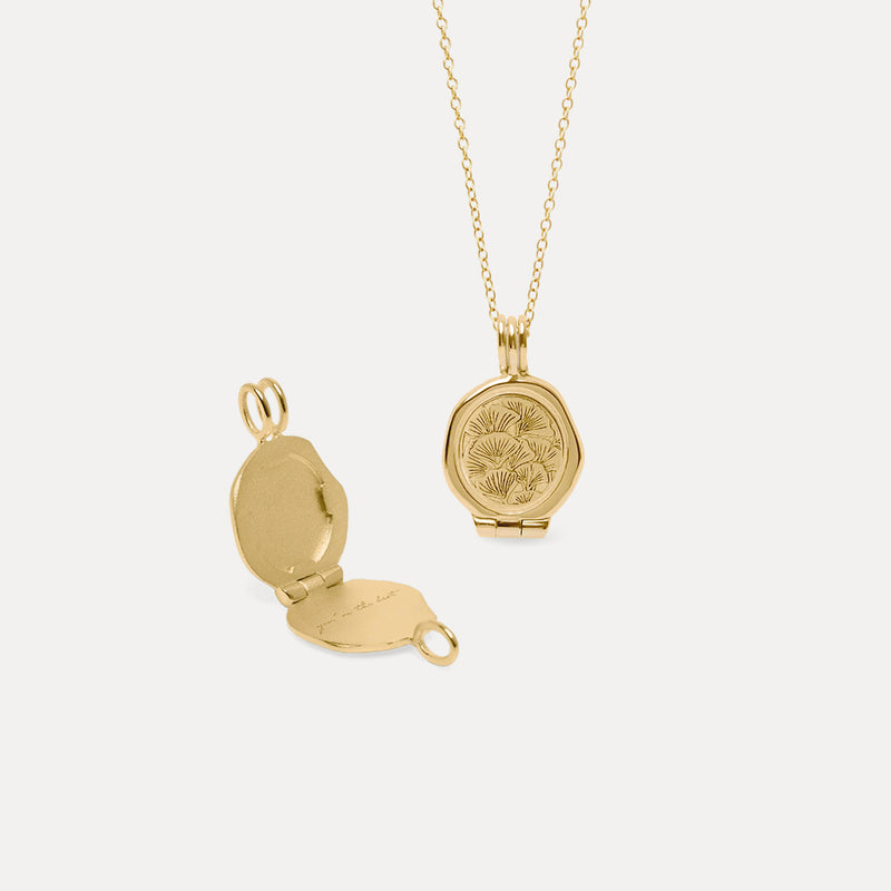 Nouveau Flower Seal Locket Necklace 14k Solid Gold