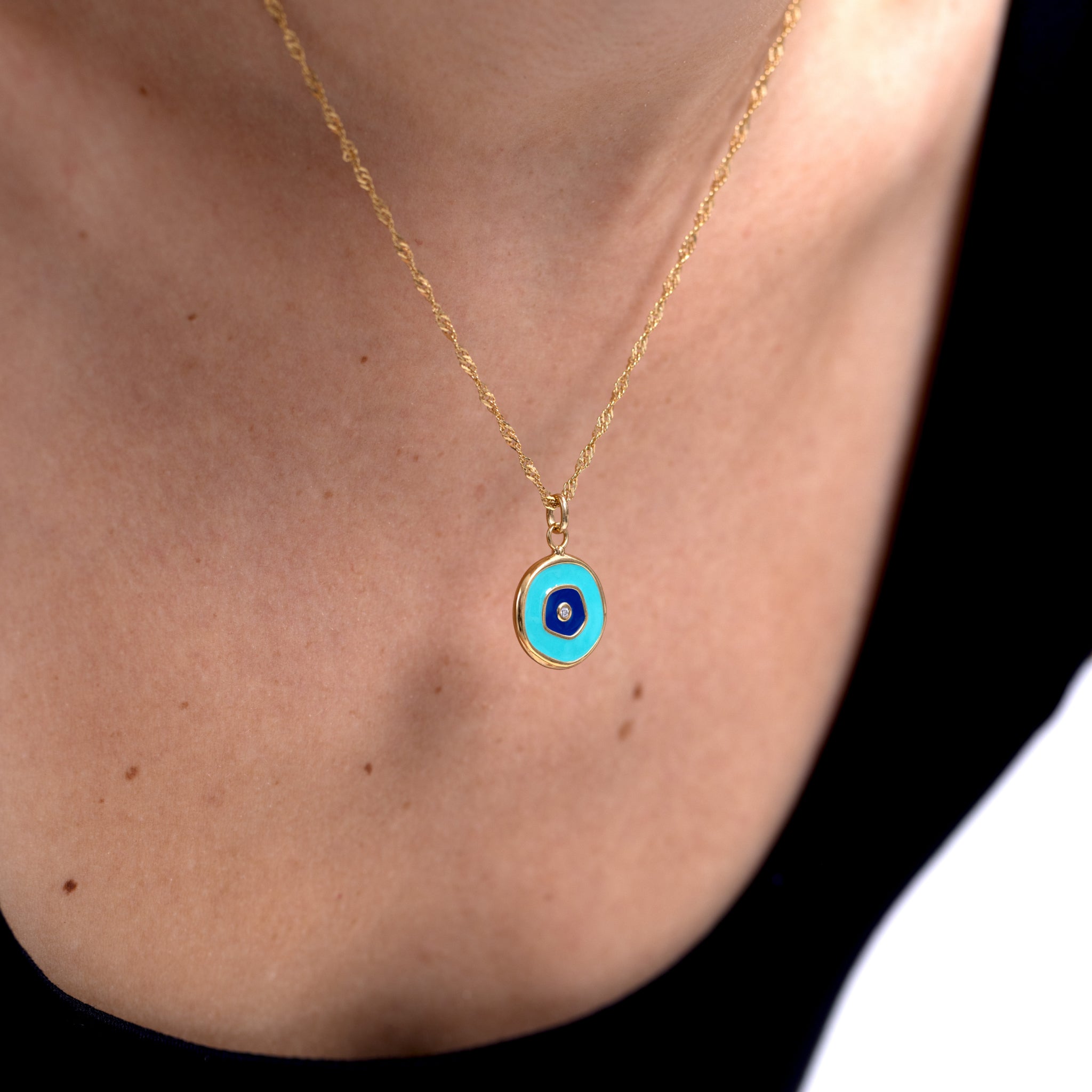 White Sapphire Evil Eye Pendant Turquoise