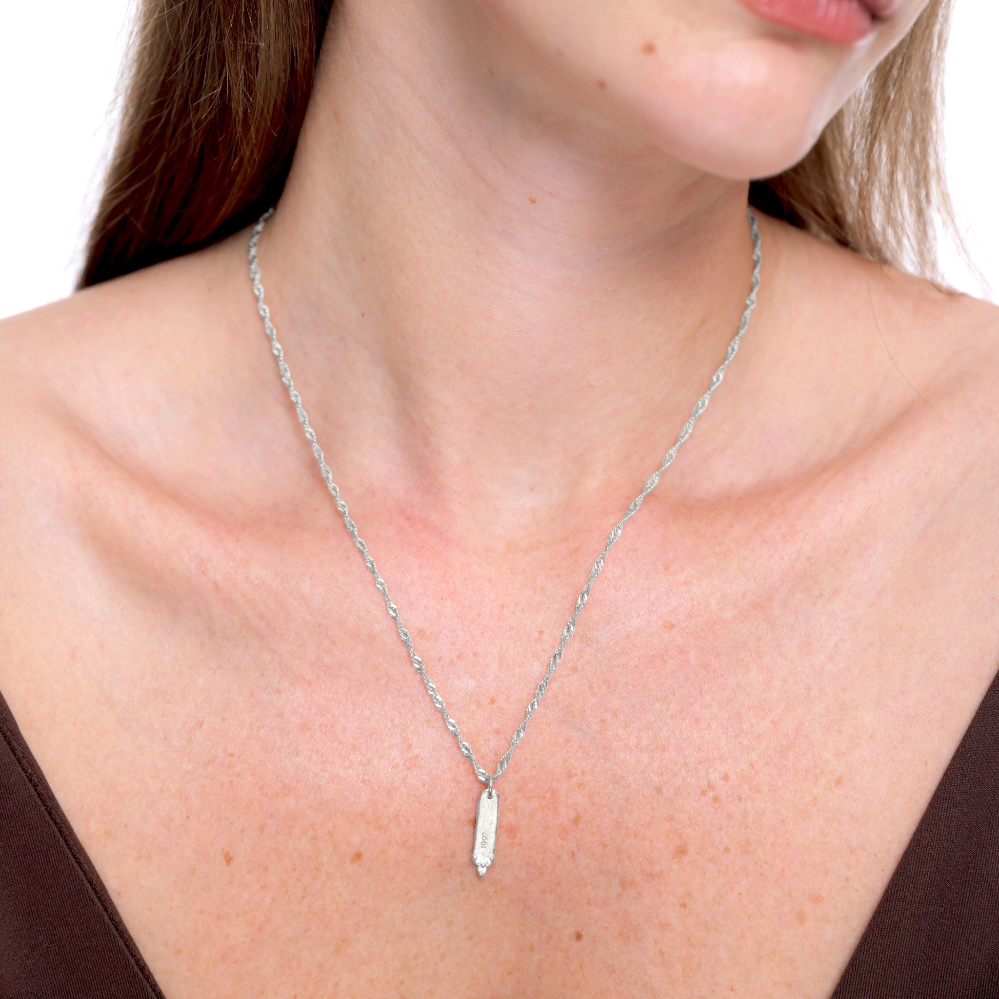 White Sapphire Engravable Trinity Bar Pendant - Antique