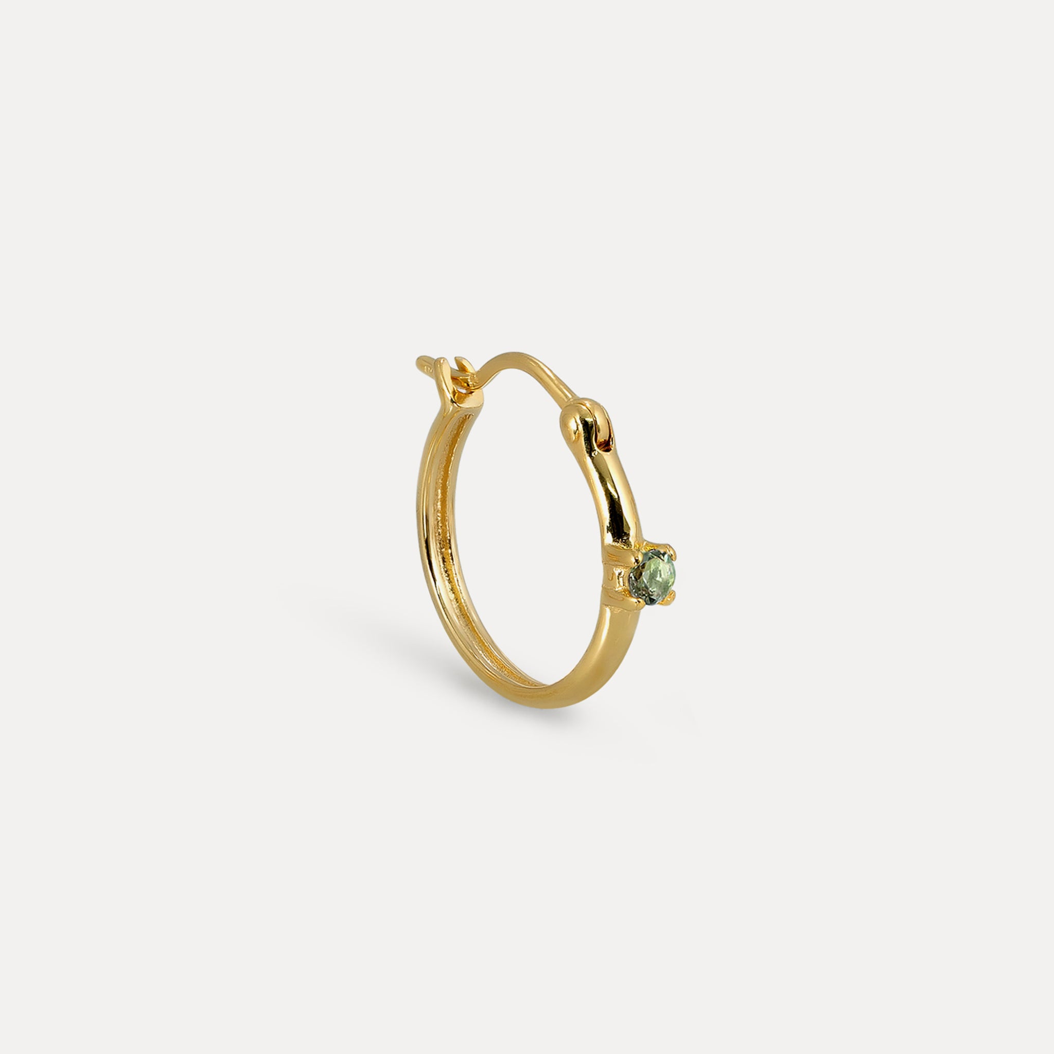 Green Tourmaline Point of Light Hoop Earrings - Single