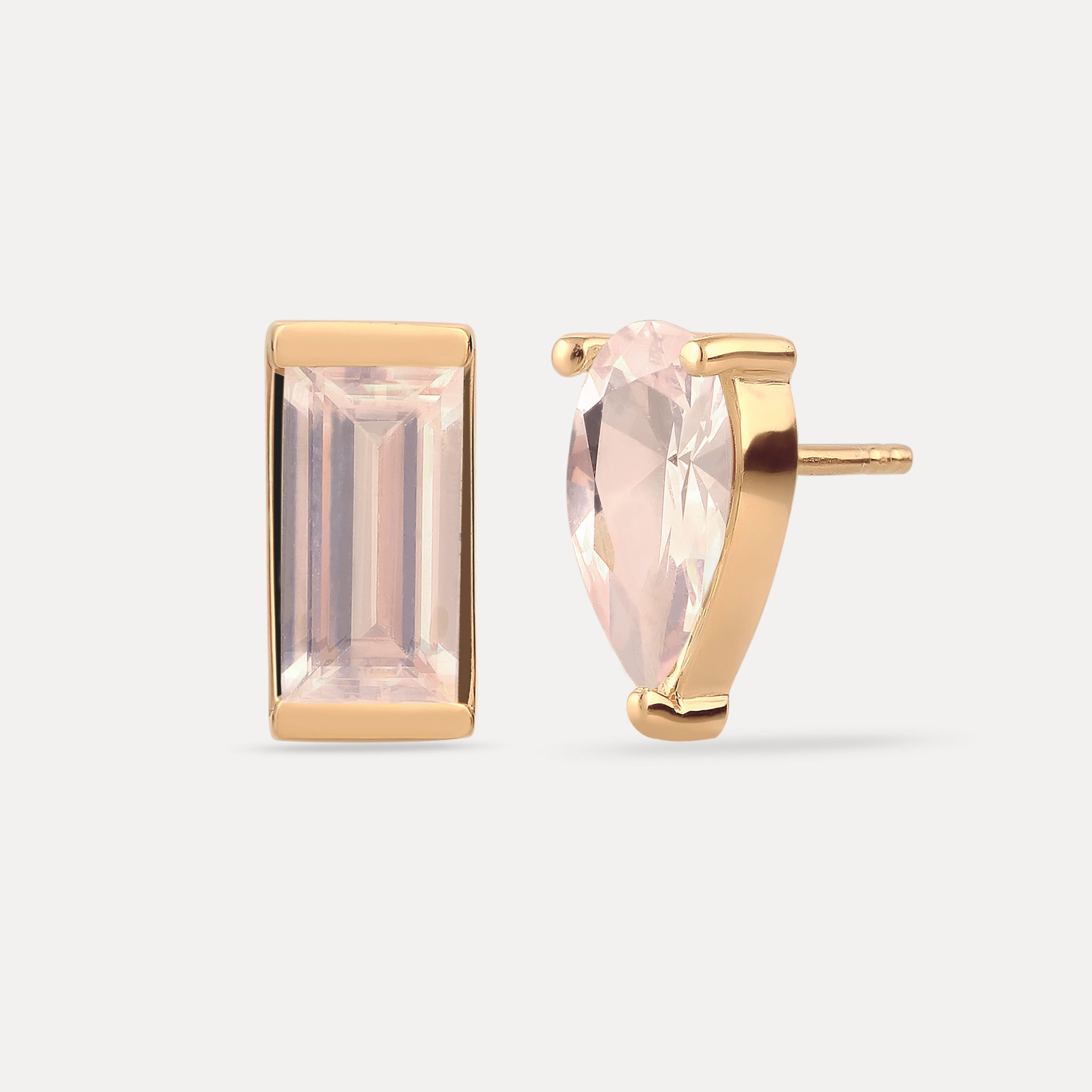 Rose Quartz Balance Stud Earrings | 14K Gold