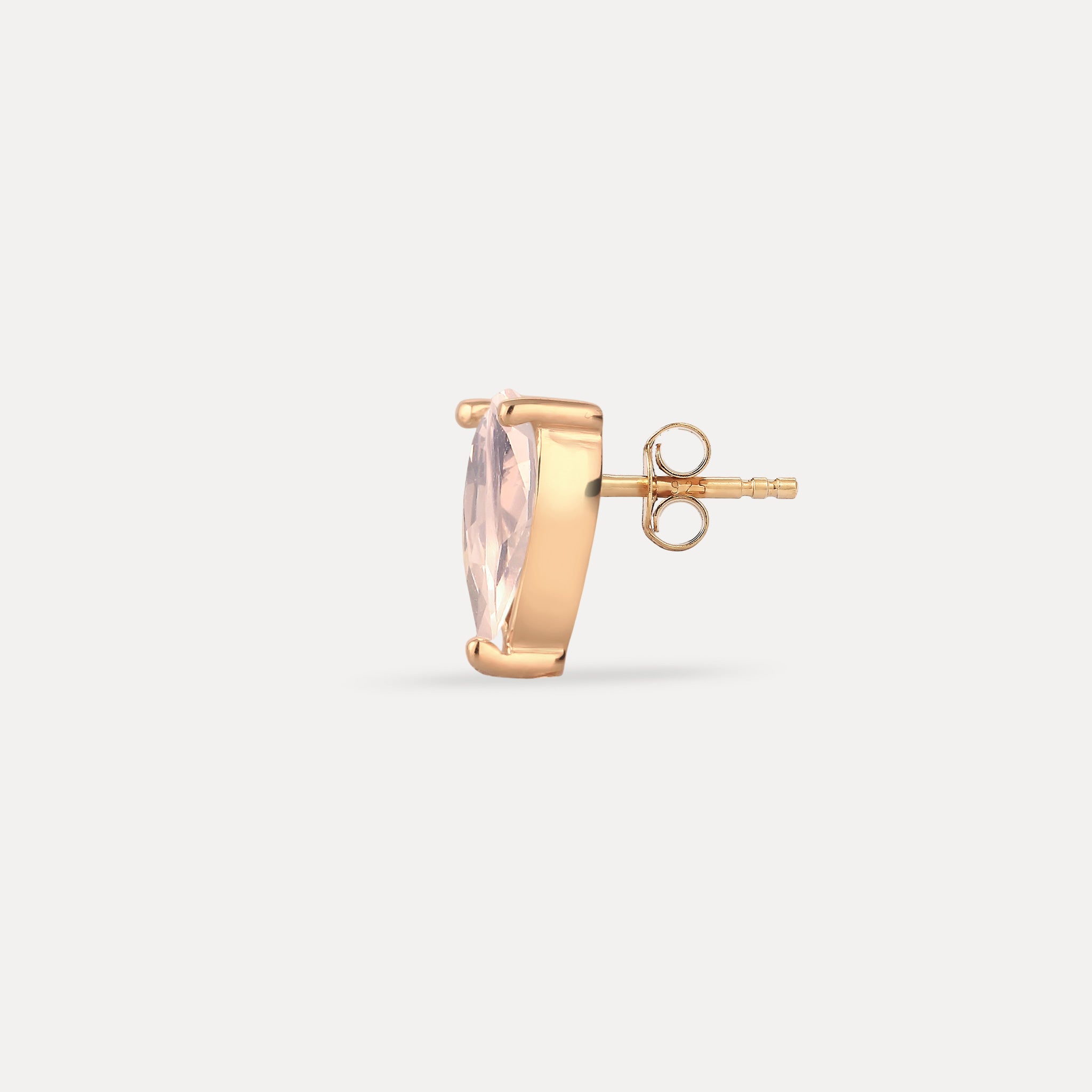 Rose Quartz Balance Drop Stud Earring - Single | 14K Gold