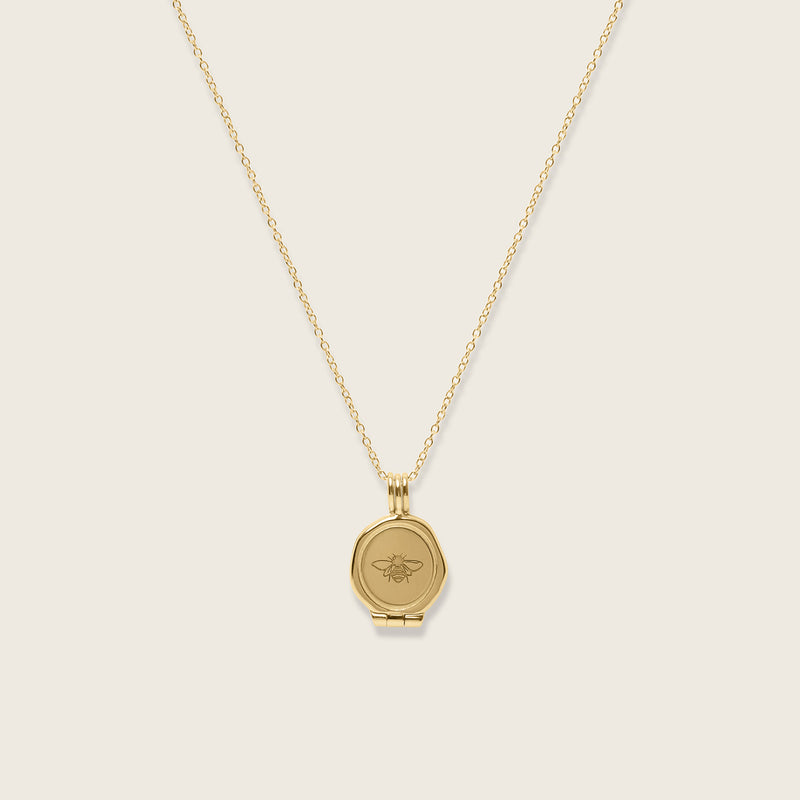 Honey Bee Seal Locket Necklace 14k Solid Gold
