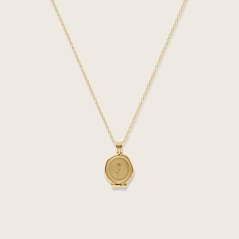 Rose Seal Locket Necklace 14k Solid Gold