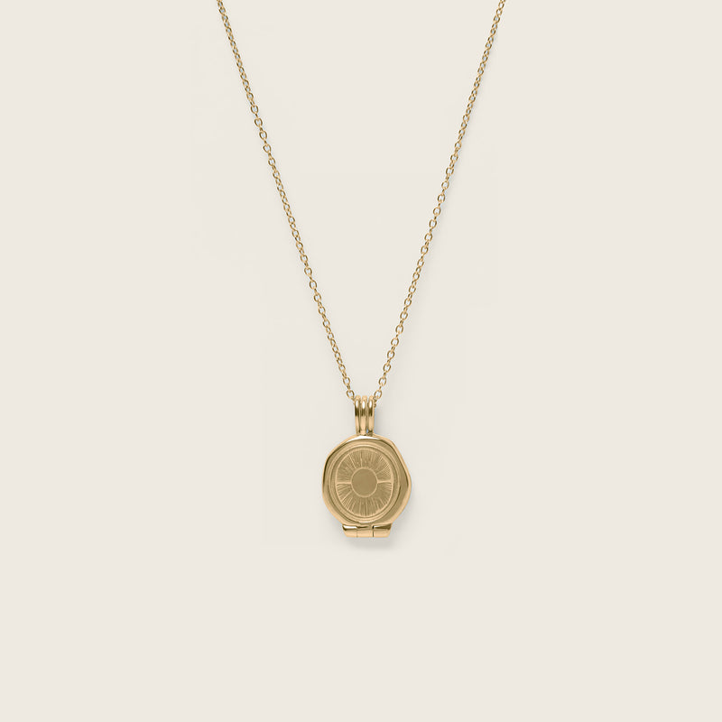 Sun Seal Locket Necklace 14k Solid Gold