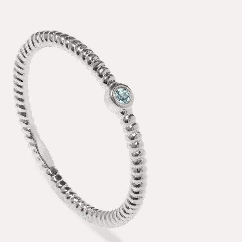 Snake Tail Solitaire Ring 925 Silver Aquamarine