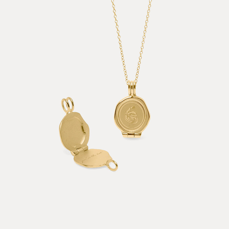 Snake Seal Locket Necklace 14k Solid Gold