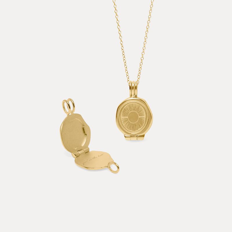 Sun Seal Locket Necklace 14k Solid Gold