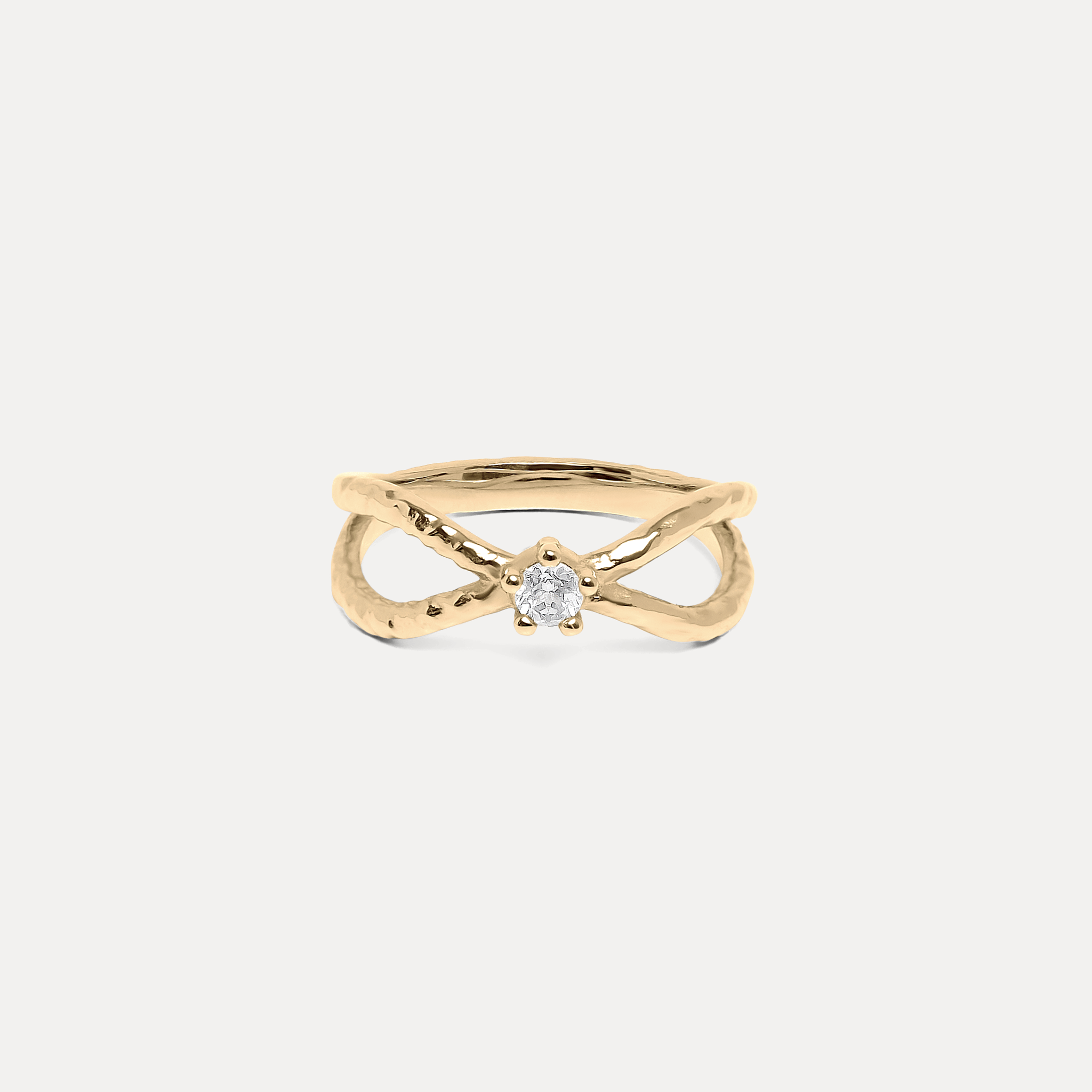 White Sapphire Textured Engagement Ring | 14k Gold