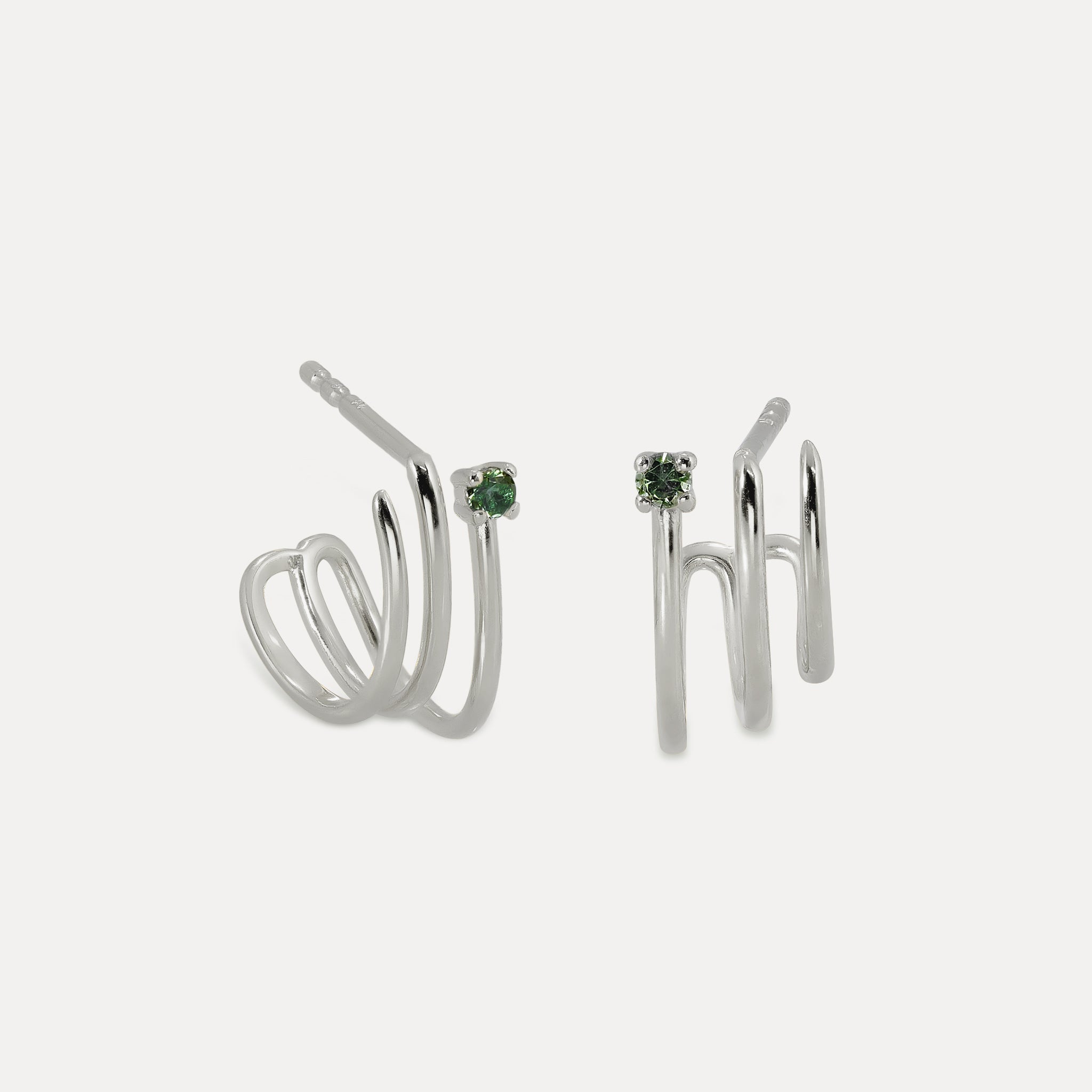 Green Tourmaline Trine Huggies Earrings | 14k Gold