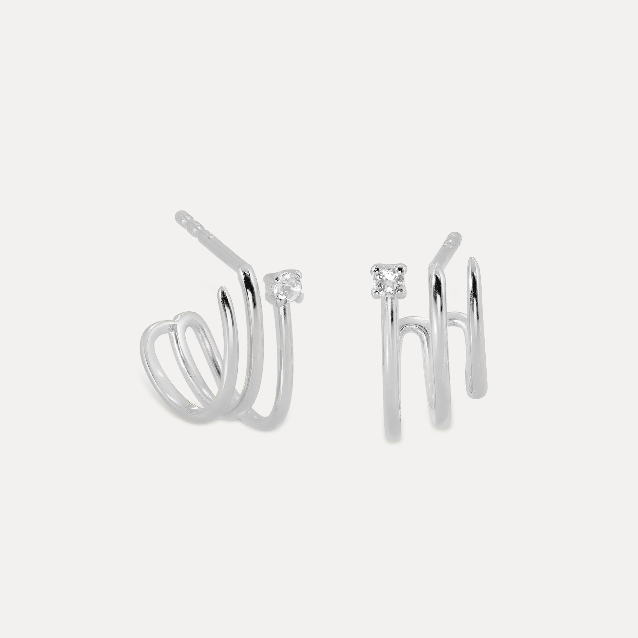 White Sapphire Trine Huggies Earrings | 14k Gold