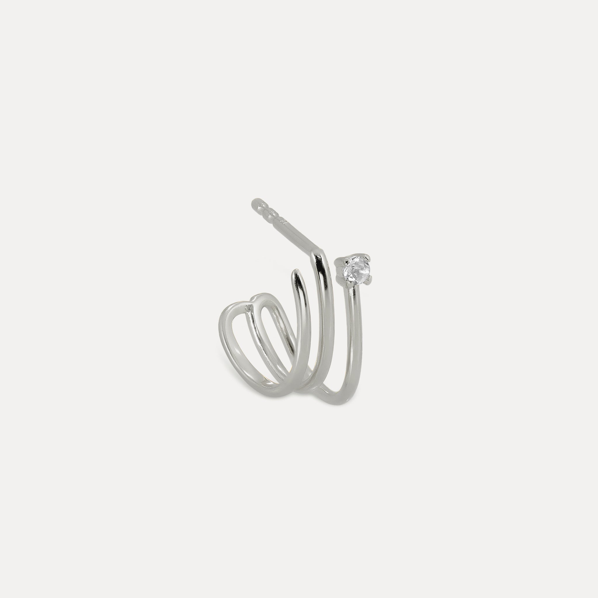 White Sapphire Trine Huggies Earrings - Single | 14k Gold