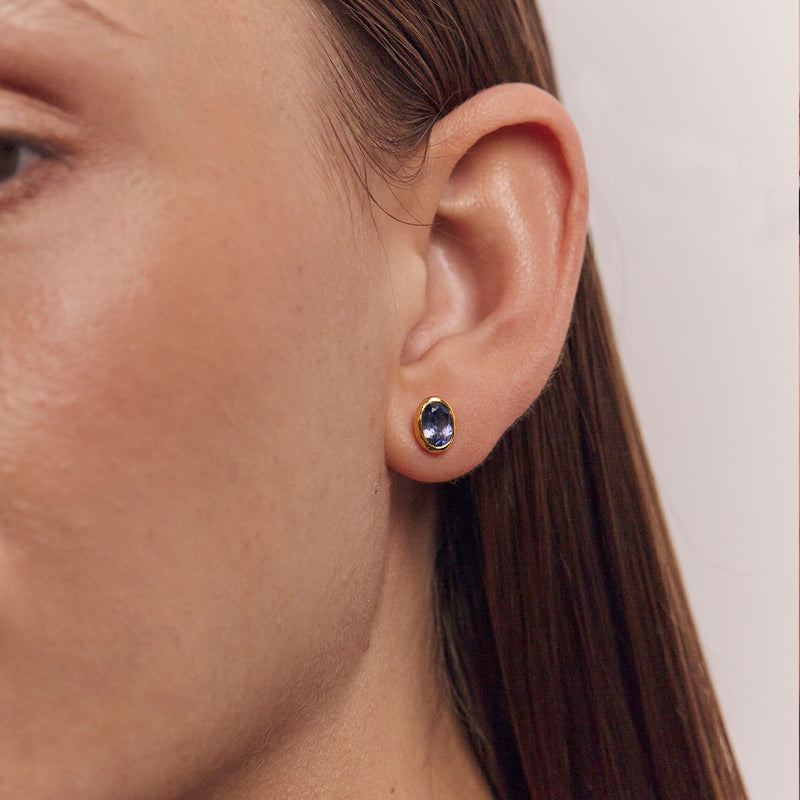 Violet Fizz Stud Earrings Iolith 14k Solid Gold - Single