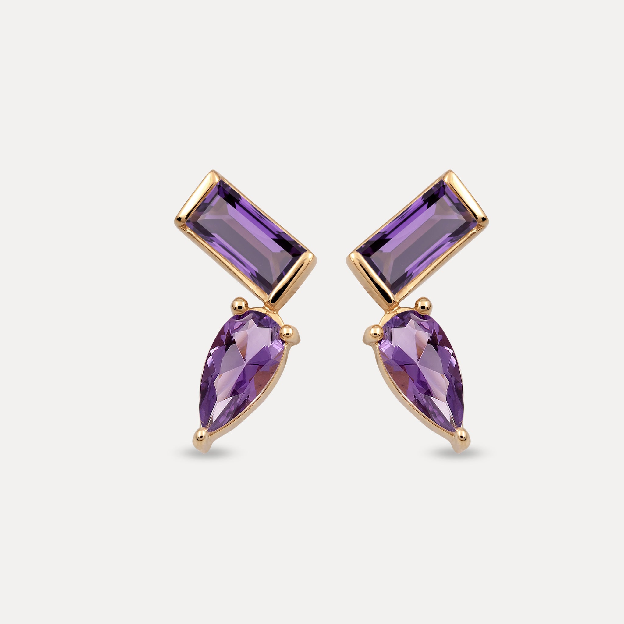 Amethyst Balance Stud Earrings | 14k Solid Gold