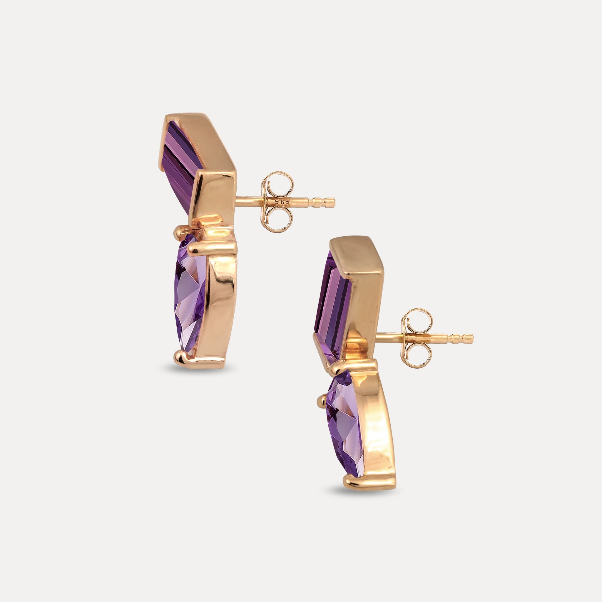 Amethyst Balance Stud Earrings | 14k Solid Gold