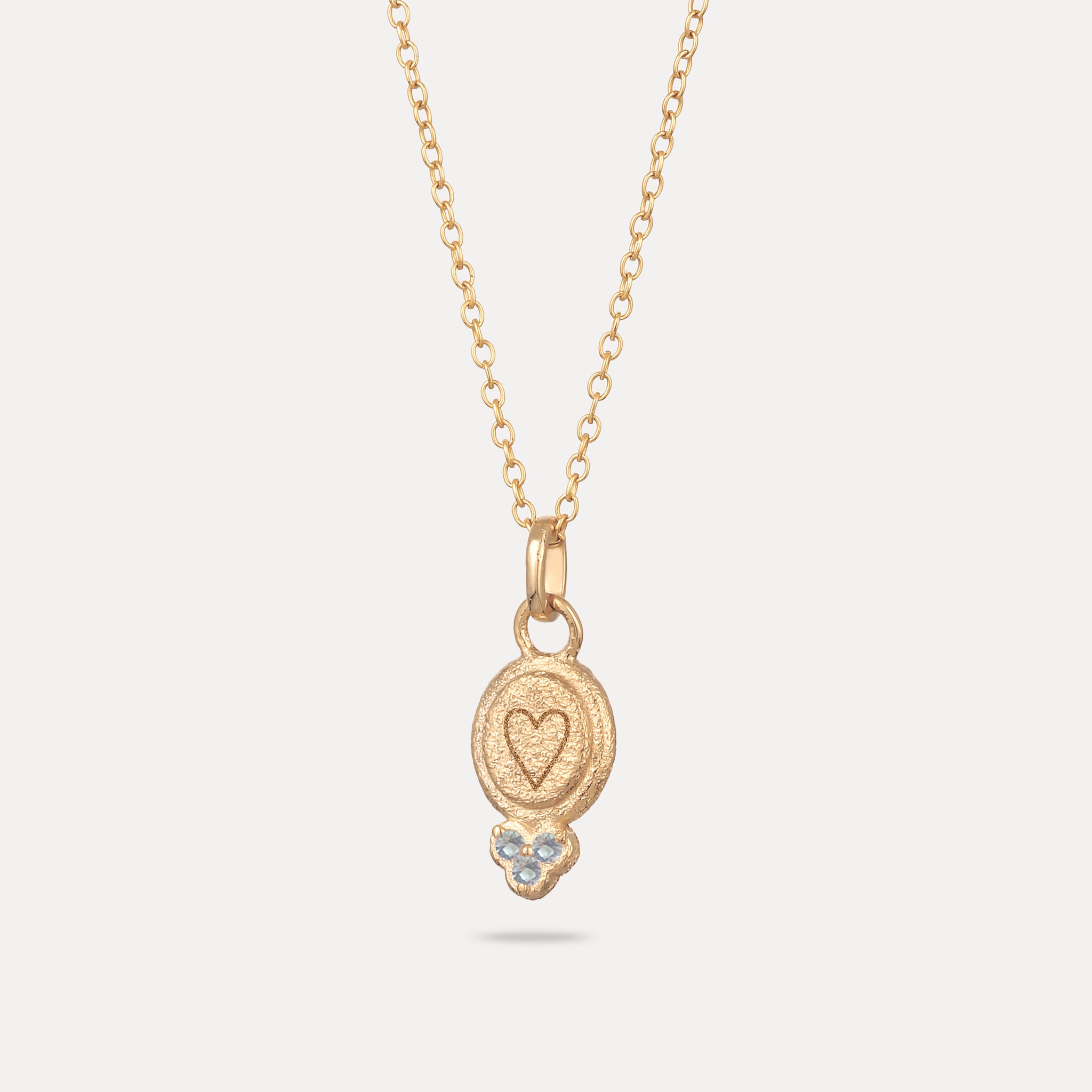 Aquamarine Engravable Trinity Emblem Pendant - Antique | 14k Solid Gold