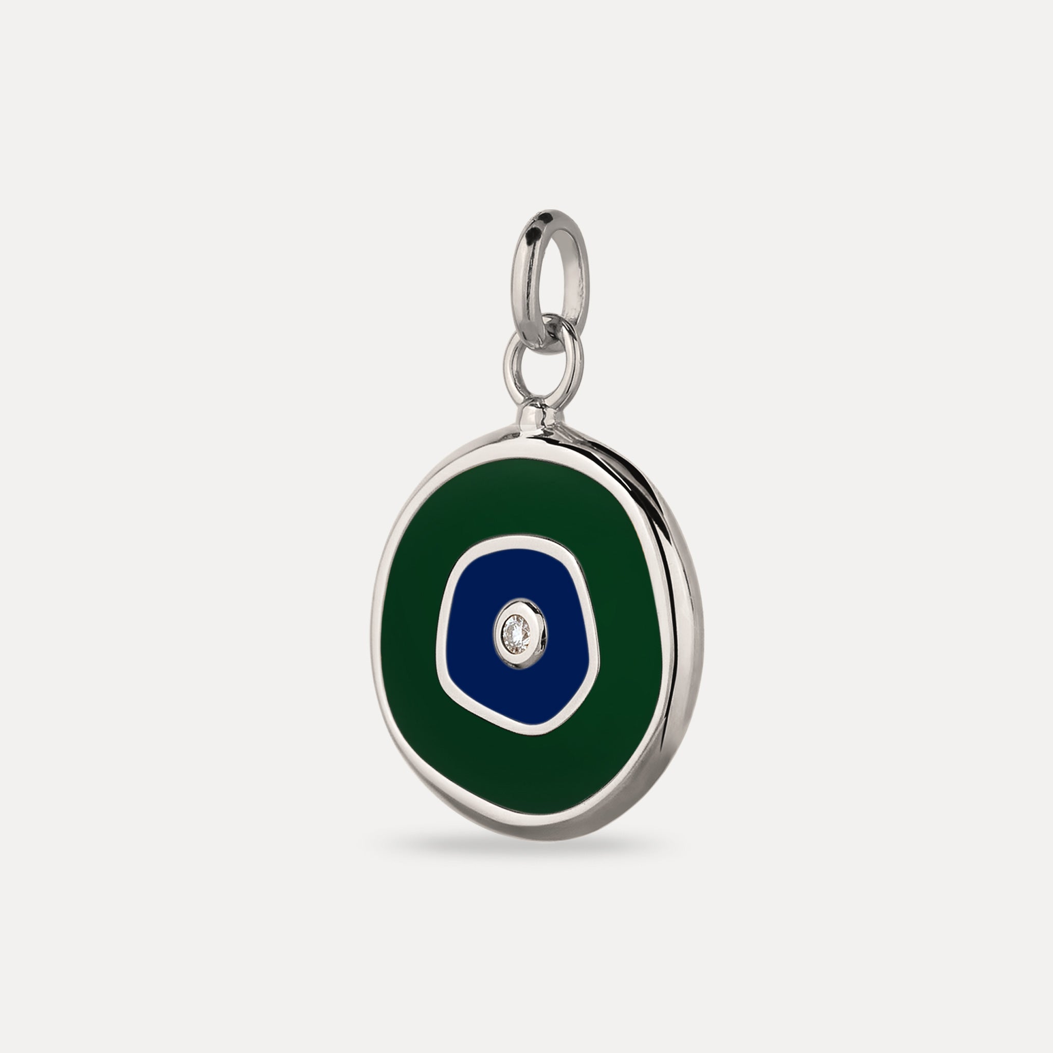 White Sapphire Evil Eye Pendant Dark Green