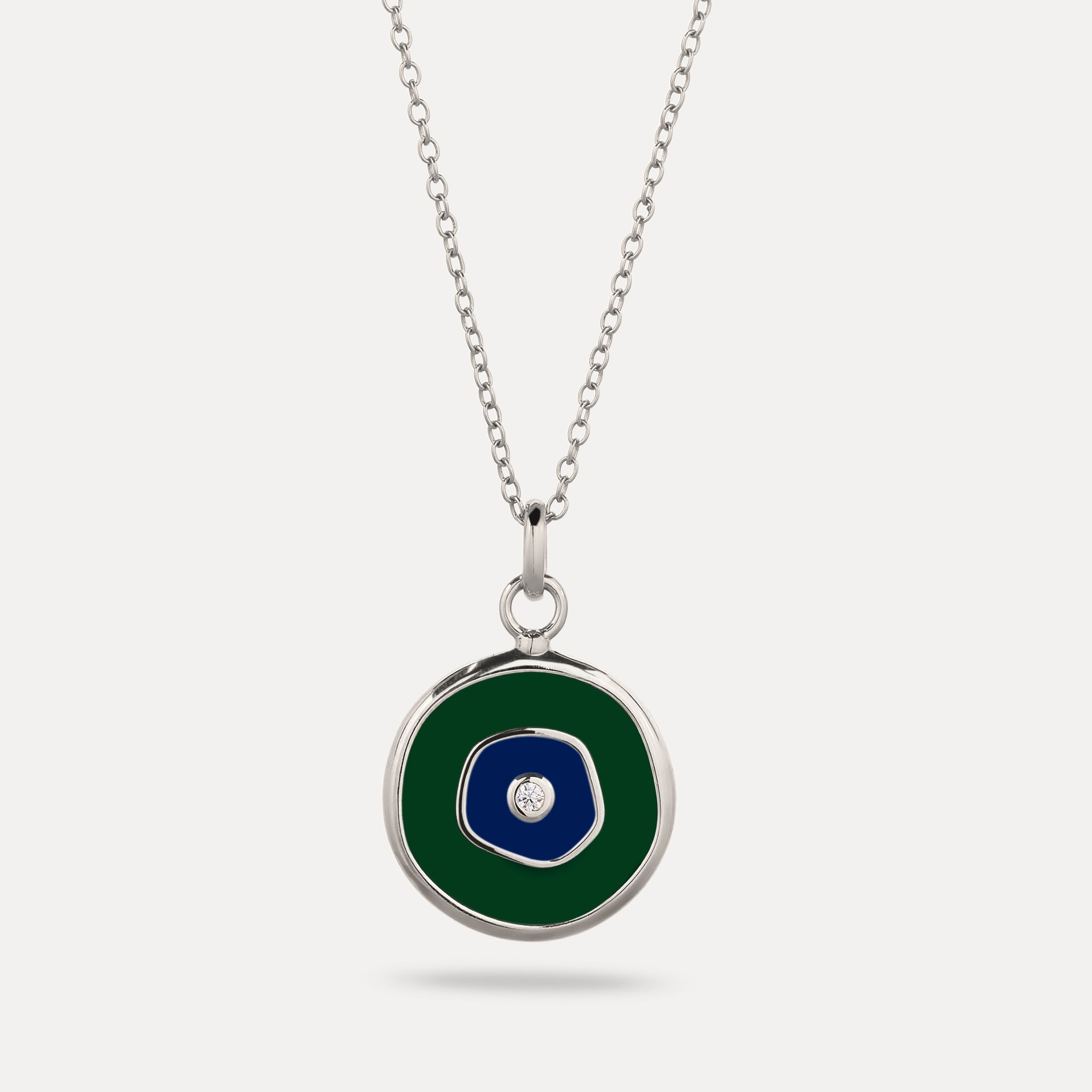 White Sapphire Evil Eye Pendant Dark Green