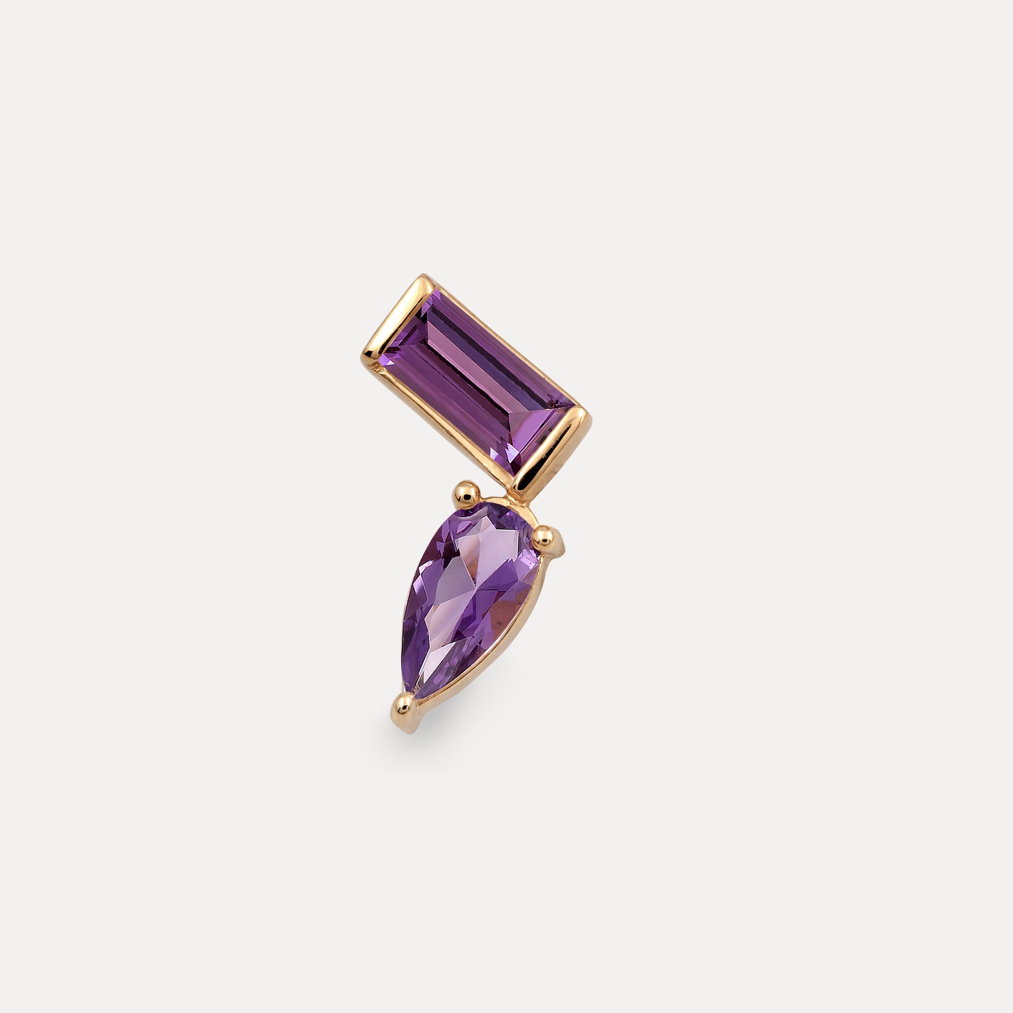 Amethyst Balance Dual Stud Earrings - Single | 14k Solid Gold