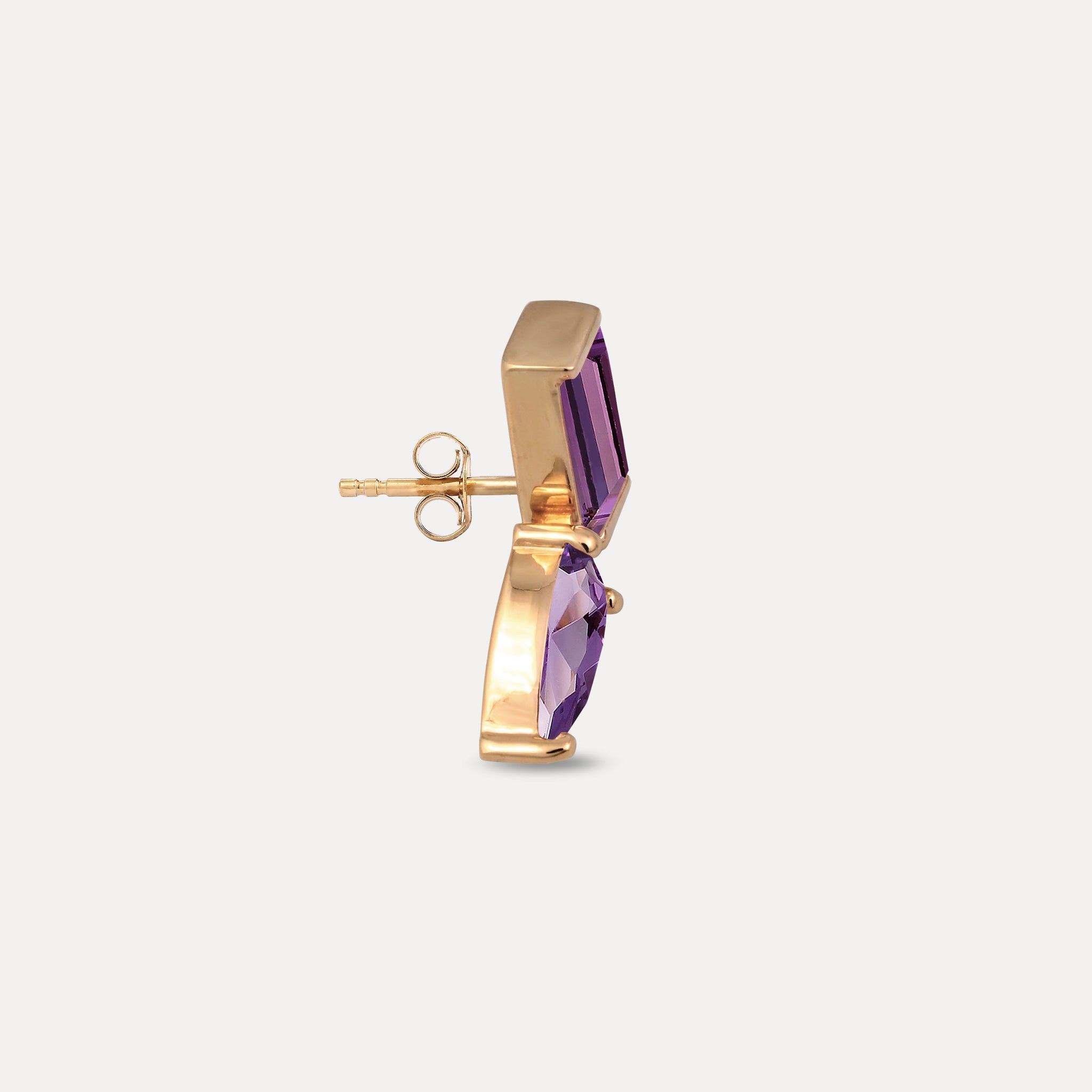 Amethyst Balance Dual Stud Earrings - Single | 14k Solid Gold