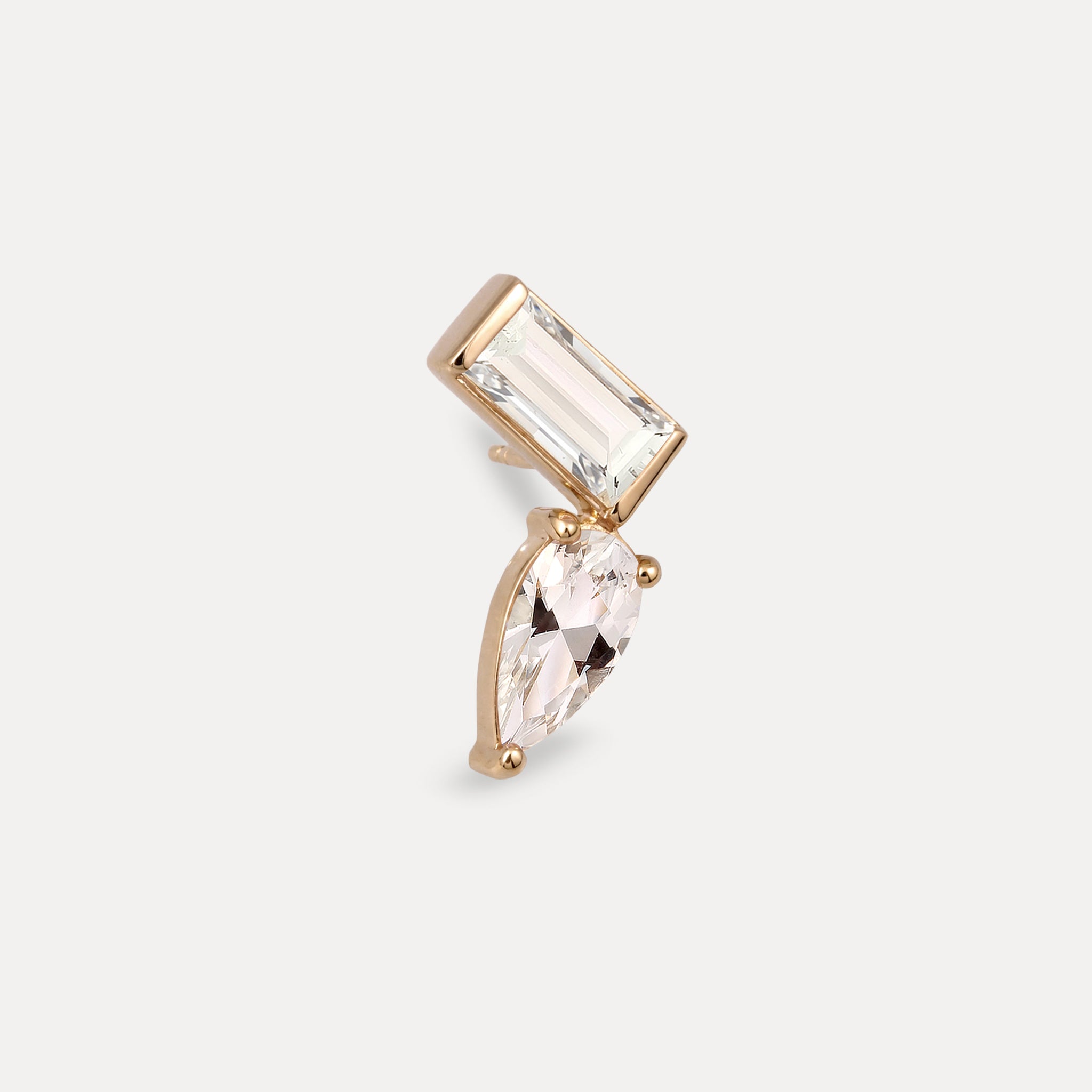 Beryl Balance Dual Stud Earrings - Single | 14k Solid Gold