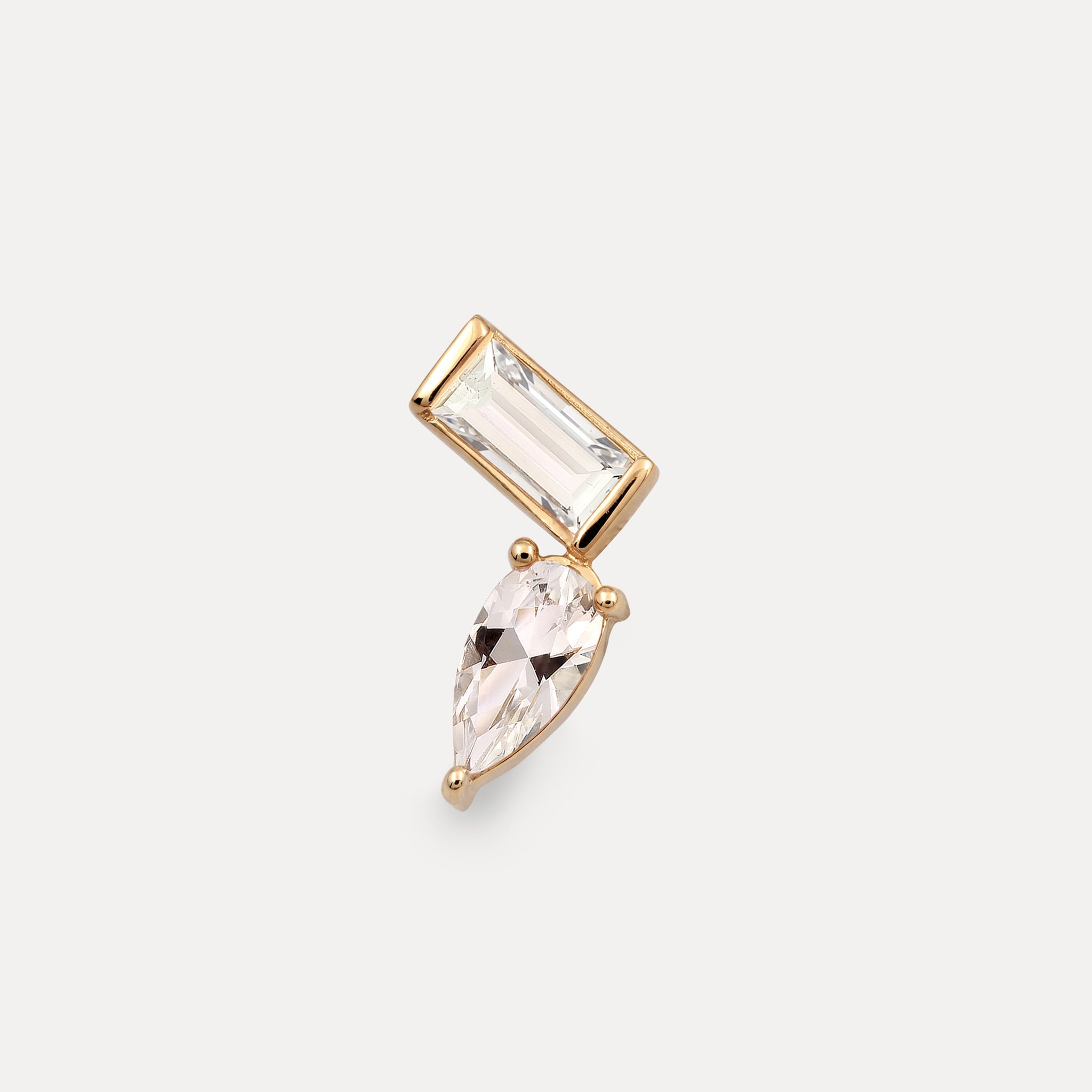 Beryl Balance Dual Stud Earrings - Single | 14k Solid Gold