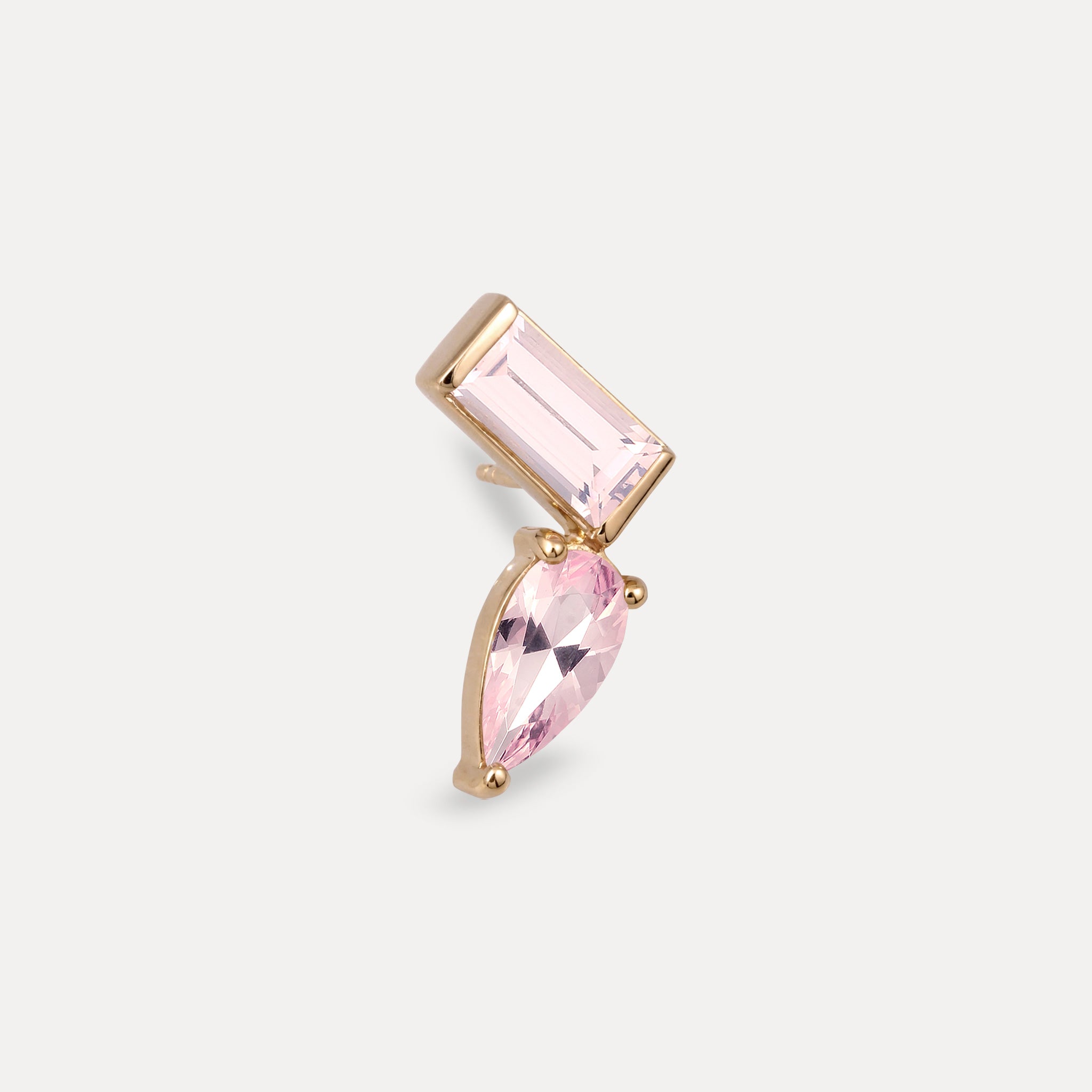 Rose Quartz Balance Dual Stud Earrings - Single | 14k Solid Gold