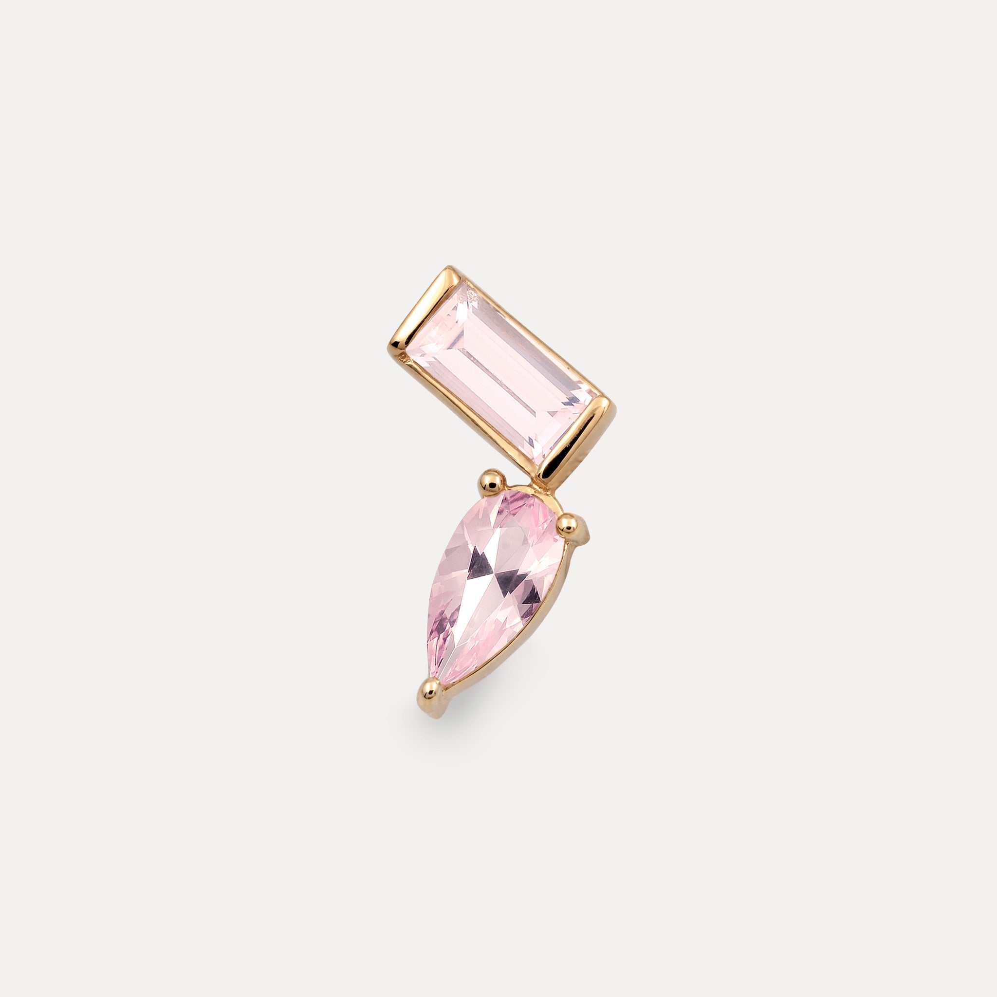 Rose Quartz Balance Dual Stud Earrings - Single | 14k Solid Gold