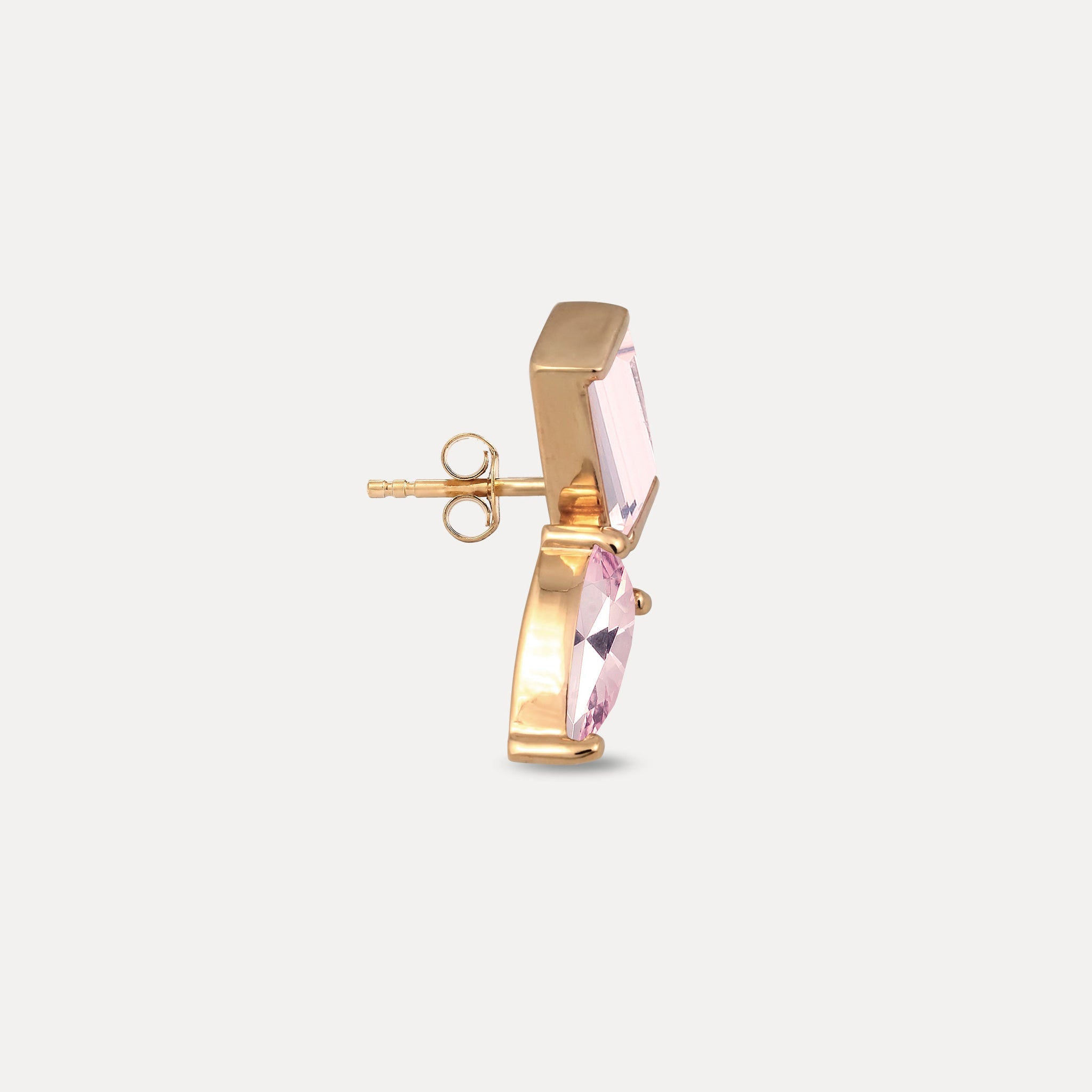 Rose Quartz Balance Dual Stud Earrings - Single | 14k Solid Gold