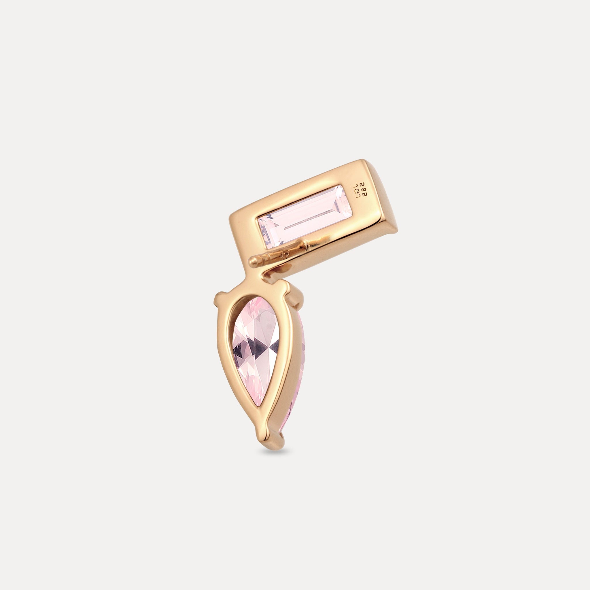 Rose Quartz Balance Dual Stud Earrings - Single | 14k Solid Gold