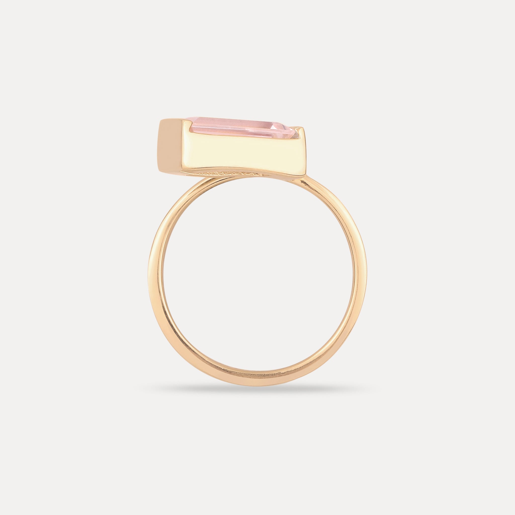 Rose Quartz Balance Baguette Ring | 14k Solid Gold
